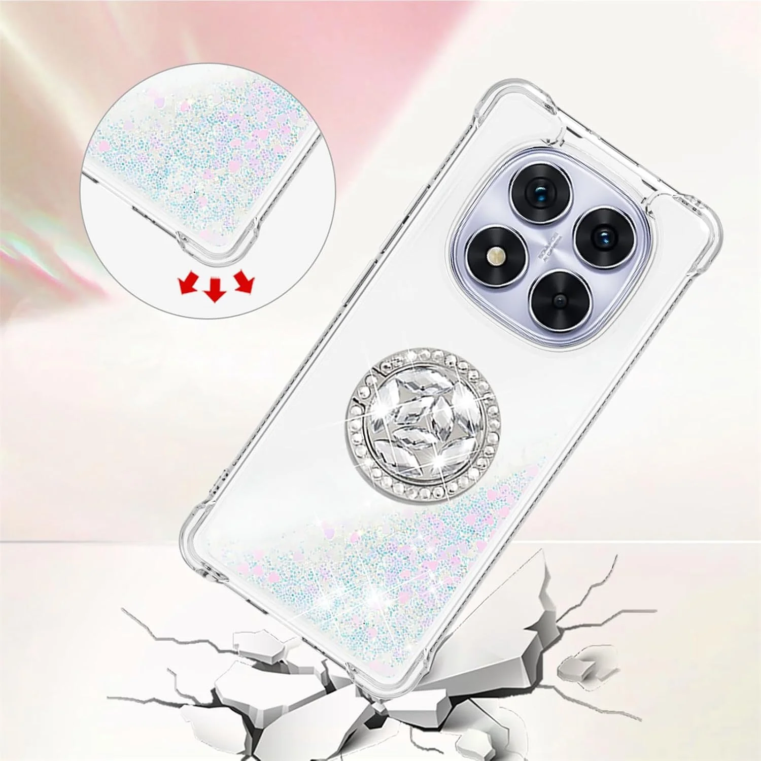 کاور محافظ شفاف اکلیلی CCSmall برای گوشی شیائومی Redmi Note 14 Pro Plus 5G، کاور مایع روان براق و فانتزی به همراه پایه برای گوشی Redmi Note 14 Pro 5G / Pro+ 5G طرح LSZ رنگارنگ