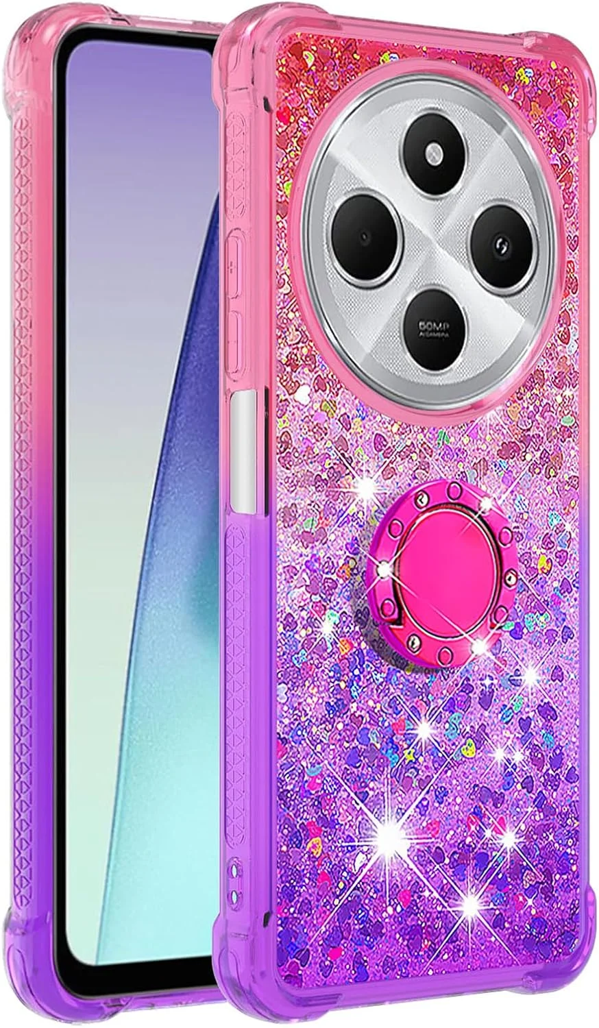 کاور شفاف مایع اکلیلی گرادیانی با پایه انگشتی چرخان 360 درجه CCSmall مناسب گوشی شیائومی Redmi 14C - صورتی یاسی