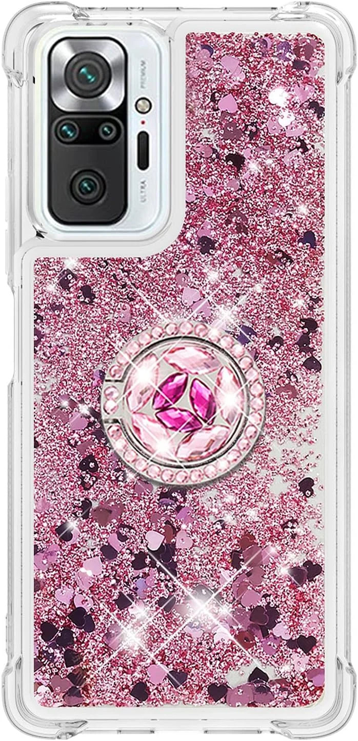 قاب گوشی اکلیلی مایع روان شنی CCSmall برای شیائومی Redmi Note 10 Pro/Pro Max، کاور شفاف براق با حلقه الماس برای نگهداری گوشی، مناسب دختران و بانوان، رنگ رزگلد