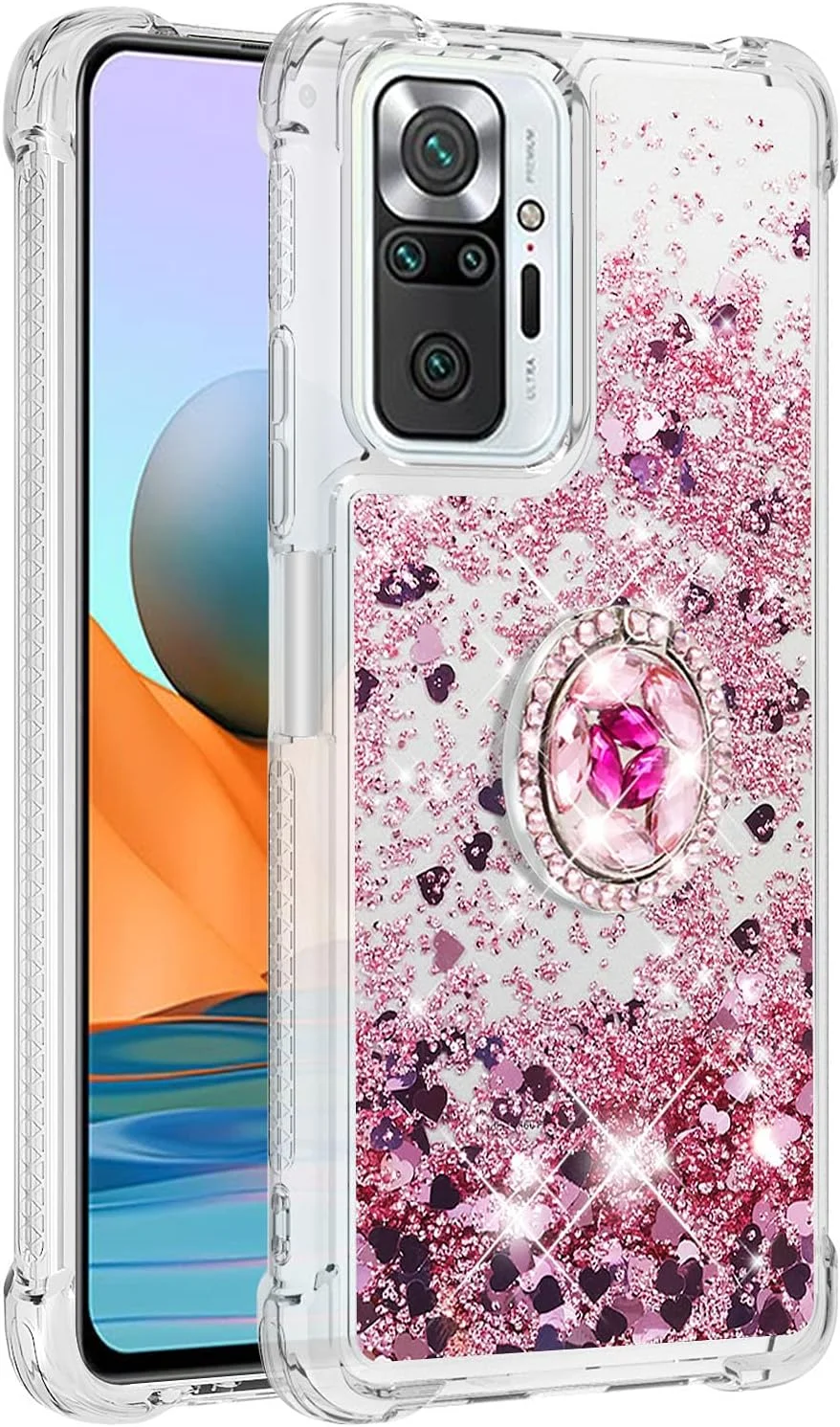 قاب گوشی اکلیلی مایع روان شنی CCSmall برای شیائومی Redmi Note 10 Pro/Pro Max، کاور شفاف براق با حلقه الماس برای نگهداری گوشی، مناسب دختران و بانوان، رنگ رزگلد