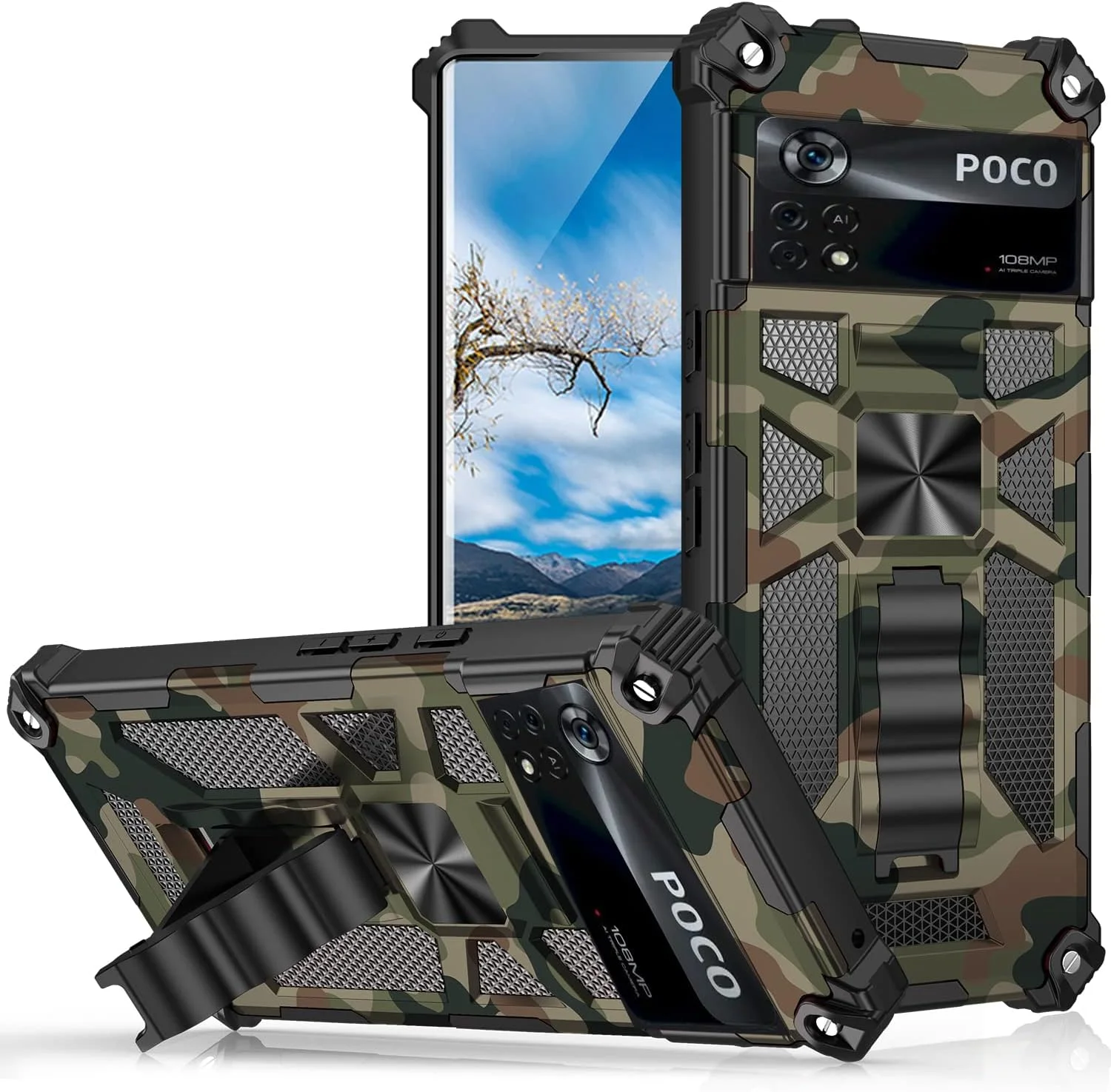 کاور محافظ مغناطیسی استنددار طرح استتار CCSmall مناسب برای گوشی شیائومی Poco X4 Pro 5G، محافظت سنگین و ضد ضربه با طرح ارتشی برای گوشی شیائومی Poco X4 Pro 5G - رنگ سبز ارتشی