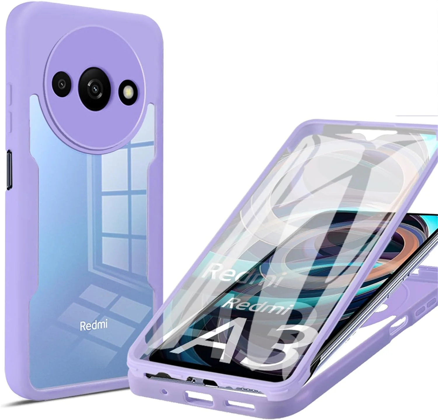 کاور شفاف CCSmall برای گوشی شیائومی ردمی A3 2024 به همراه محافظ صفحه نمایش، کاور محافظتی کامل بدنه از جنس TPU نرم و ضربه گیر، کاور باریک و مقاوم در برابر ضربه برای گوشی شیائومی ردمی A3 رنگ بنفش QC