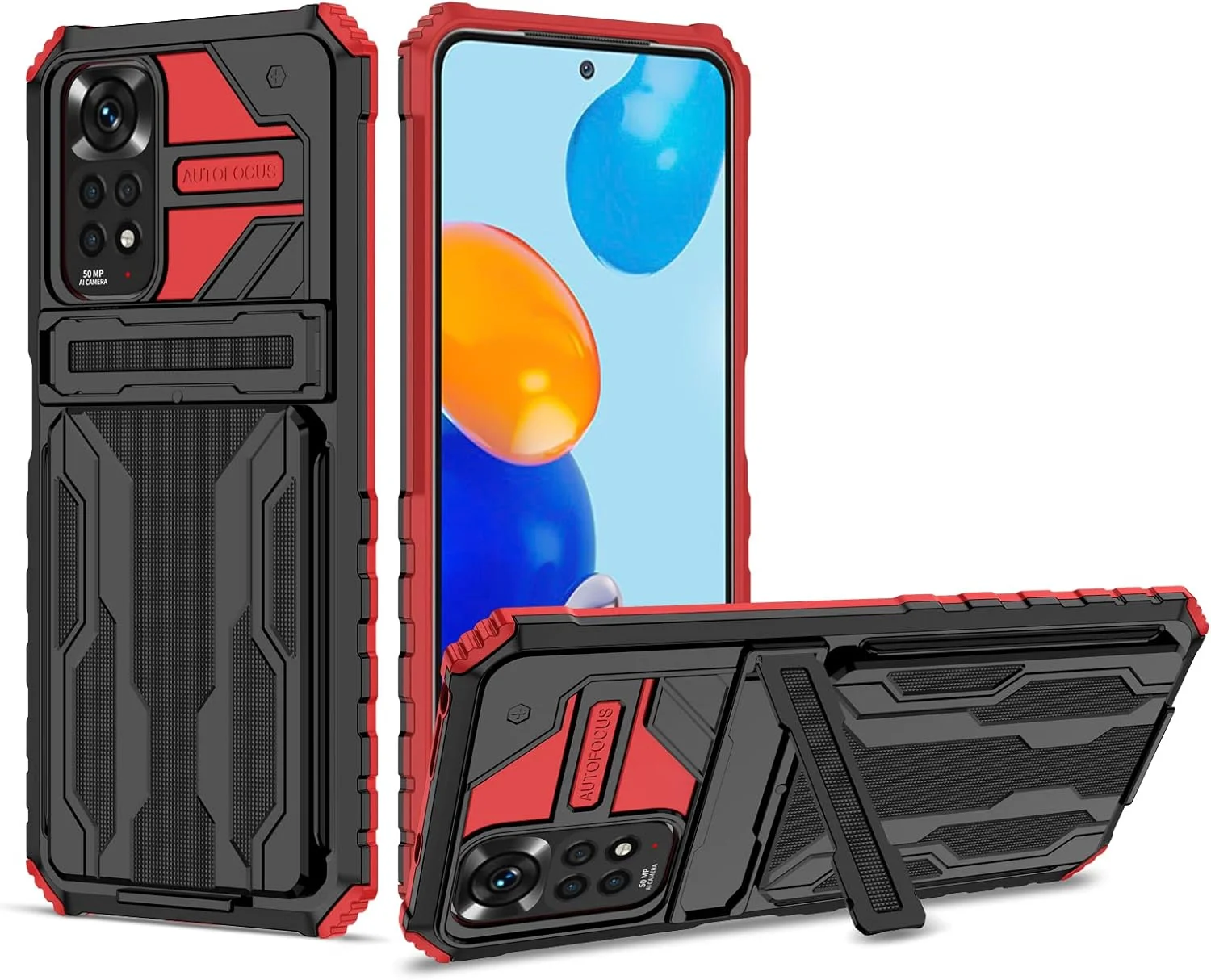 کیف محافظ گوشی شیائومی ردمی نوت 11 نسخه 4G/نوت 11S/ردمی نوت 12S به همراه جای کارت و پایه تاشو، ضد ضربه