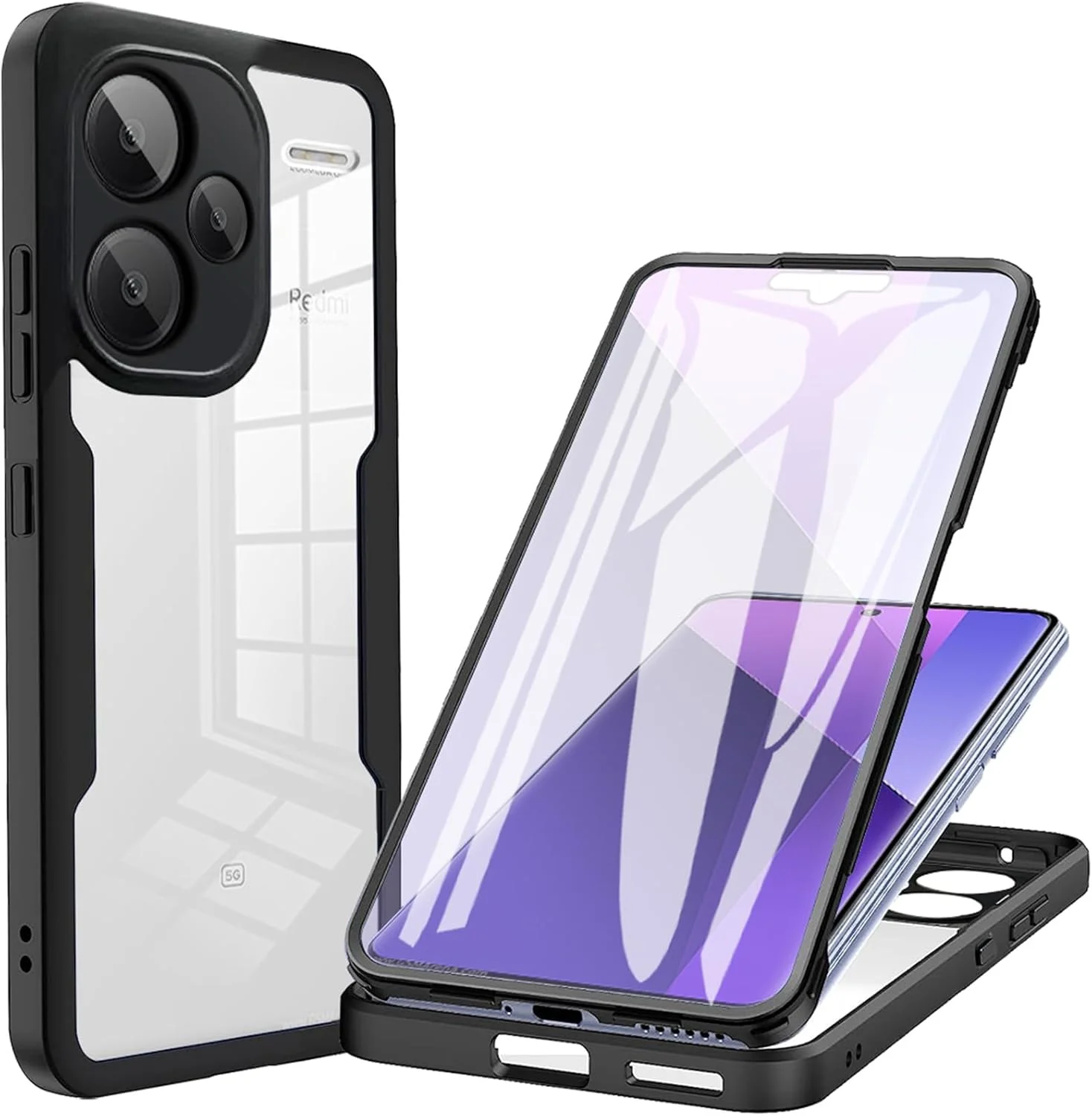 قاب محافظ شفاف CCSamll برای گوشی شیائومی Redmi Note 13 Pro+ Plus 5G به همراه محافظ صفحه نمایش، محافظت کامل از بدنه، جنس TPU نرم و ضربه گیر مقاوم، قاب باریک ضد ضربه برای گوشی Redmi Note 13 Pro Plus 5G رنگ مشکی QC