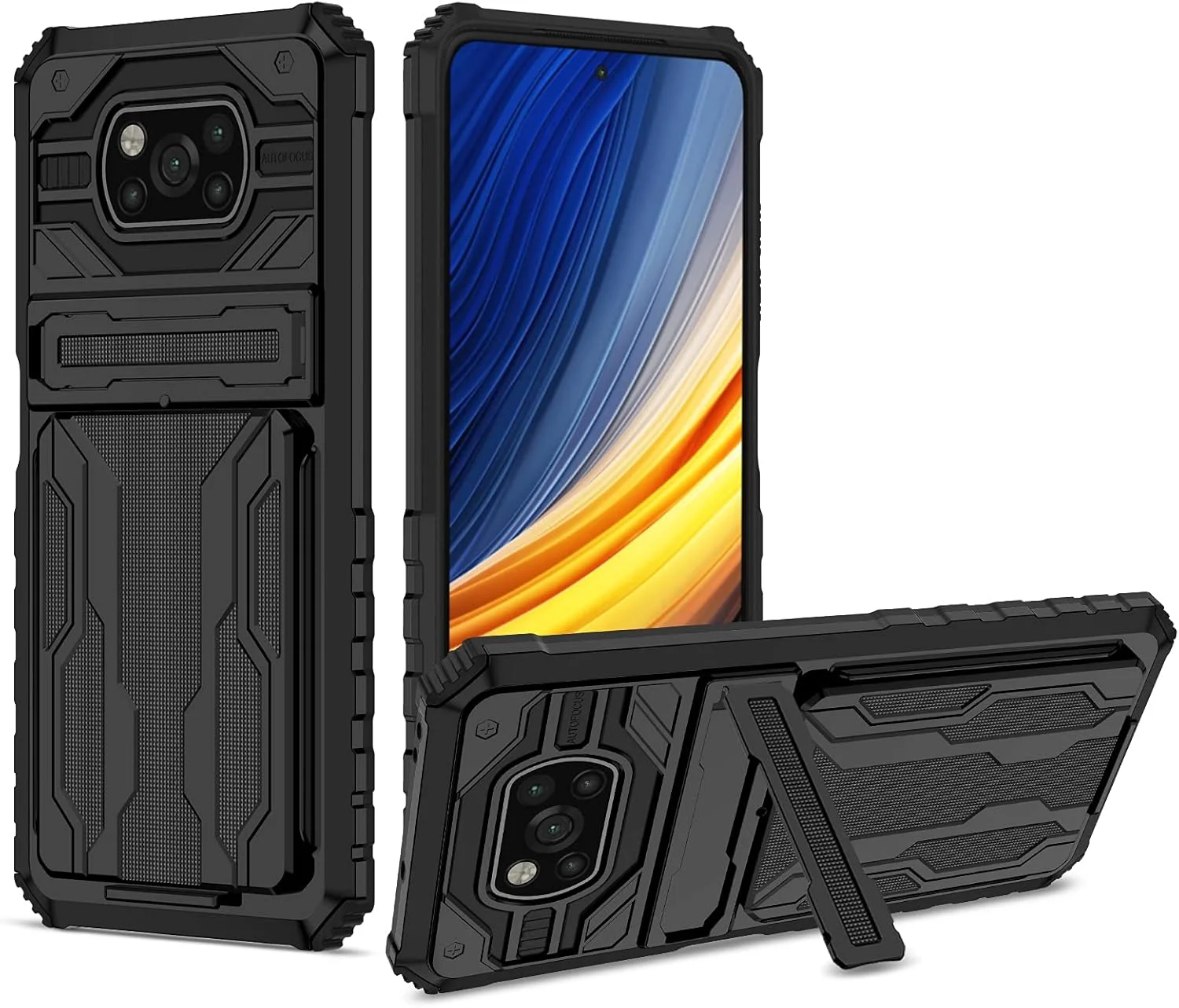 کاور گوشی شیائومی پوکو ایکس 3 ان اف سی/پوکو ایکس 3 پرو، مدل M2007J20CG، دارای کیف پول و جای کارت جداشدنی، پایه تاشو و محافظ ضد ضربه - مشکی