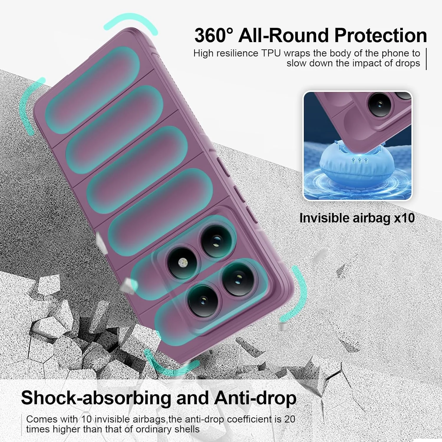 کاور سیلیکونی برای شیائومی 14T Pro، دارای پوشش داخلی میکروفایبر ضد خش، کاور ضد ضربه با محافظت از دوربین، بنفش