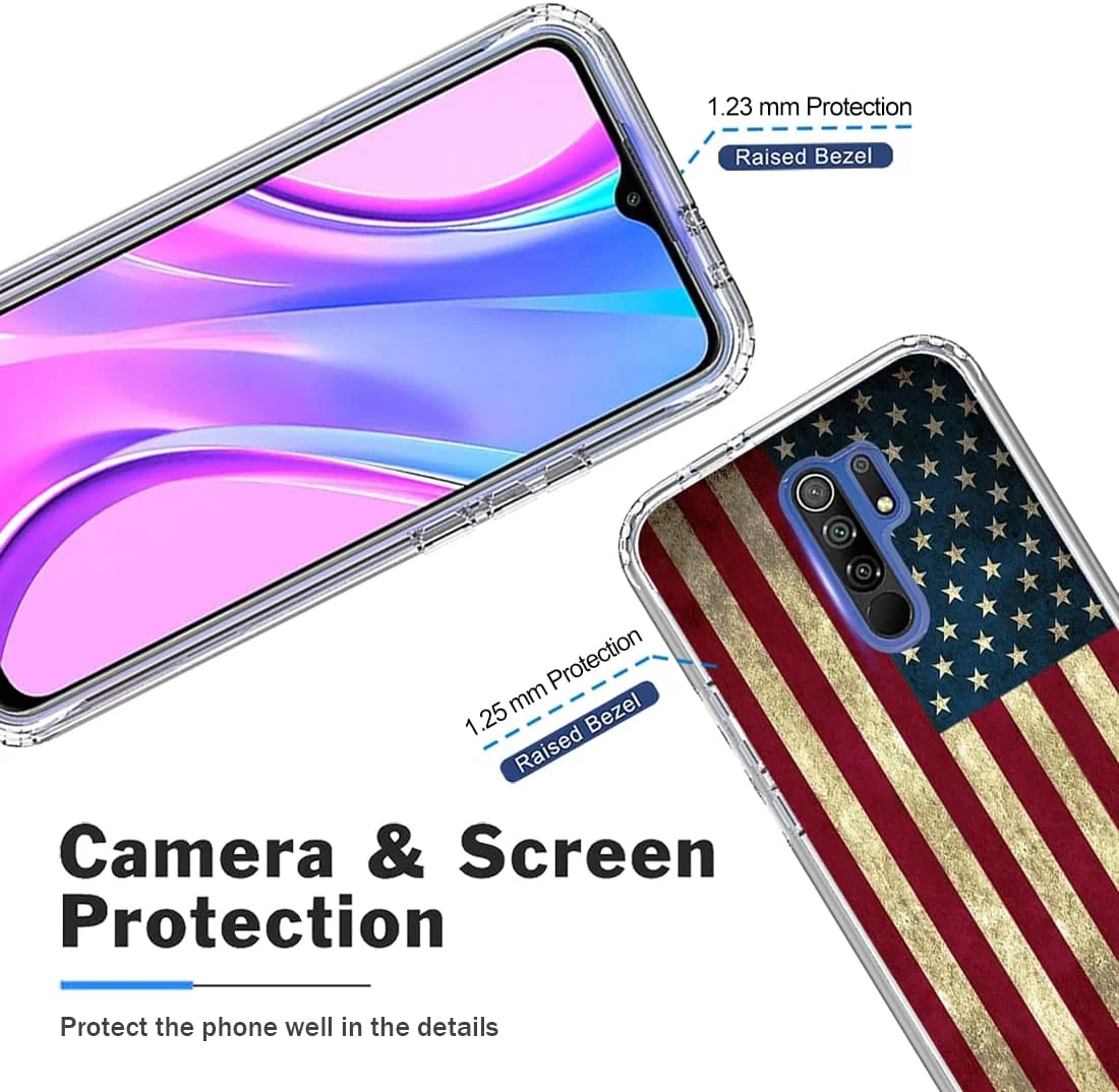 کاور محافظ گوشی ردمی 9 / ردمی 9 پرایم / پوکو M2 مدل M2004J19PI به همراه محافظ صفحه نمایش شیشه ای، کاور محافظ تمام بدنه طرح گلدار زیبا و ضد ضربه برای گوشی شیائومی ردمی 9 (طرح پرچم)