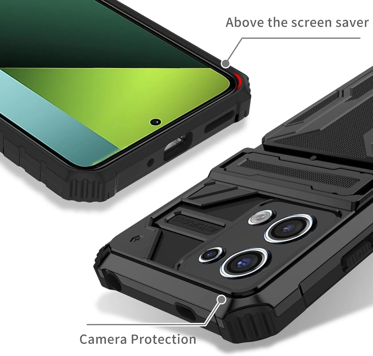 کاور محافظ گوشی شیائومی ردمی نوت 13 پرو 5G / پوکو X6 5G، دارای جای کارت، استند داخلی و ضد ضربه - مشکی