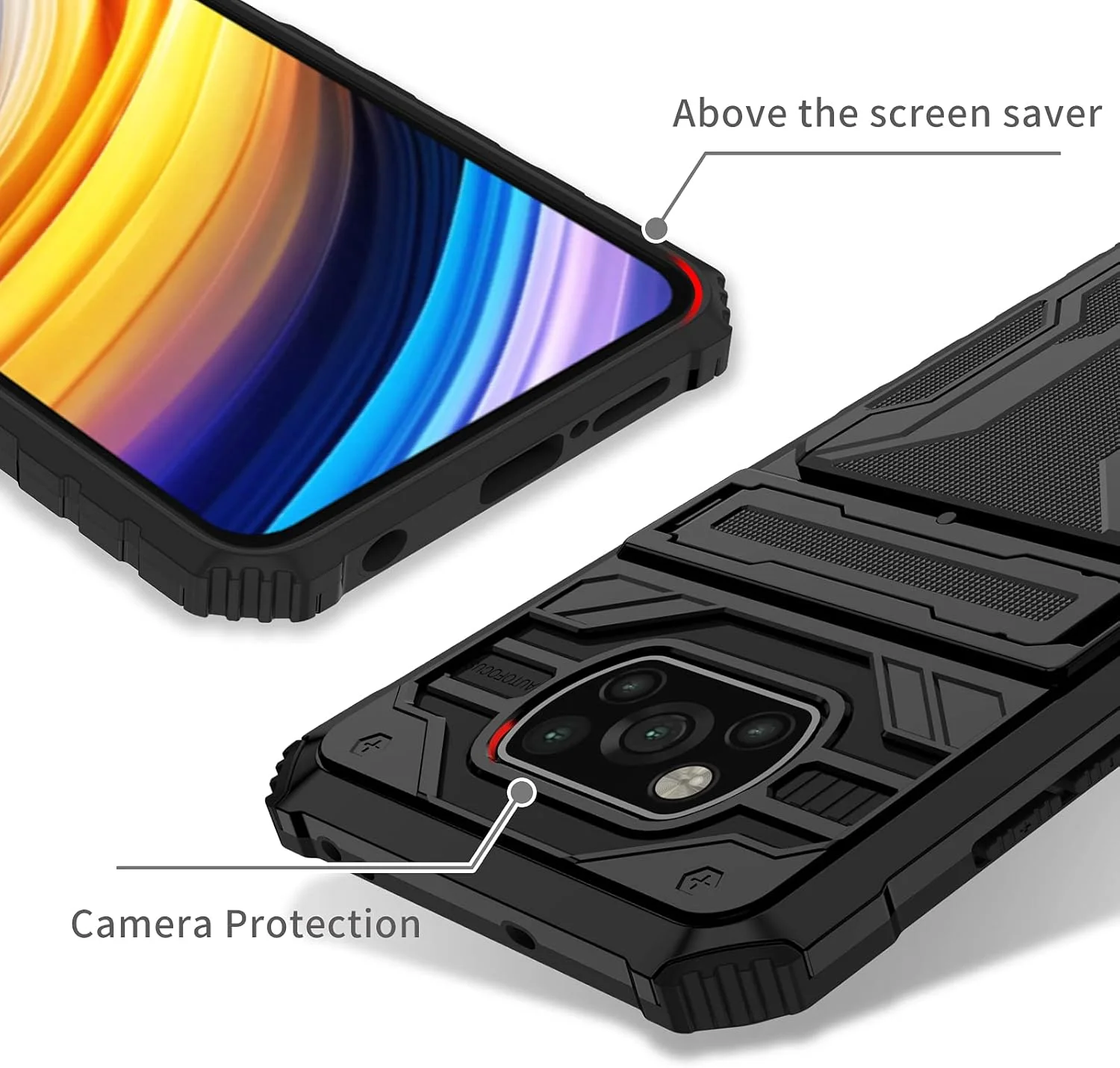 کاور گوشی شیائومی پوکو ایکس 3 ان اف سی/پوکو ایکس 3 پرو، مدل M2007J20CG، دارای کیف پول و جای کارت جداشدنی، پایه تاشو و محافظ ضد ضربه - مشکی