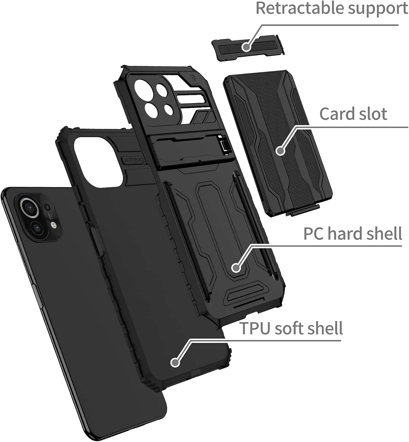 کاور محافظ گوشی شیائومی 11 لایت (4G/5G)/11 لایت 5G NE/Mi 11 Youth M2101K9AG به همراه کیف پول و جای کارت جداشدنی، پایه نگهدارنده و ضد ضربه - مشکی
