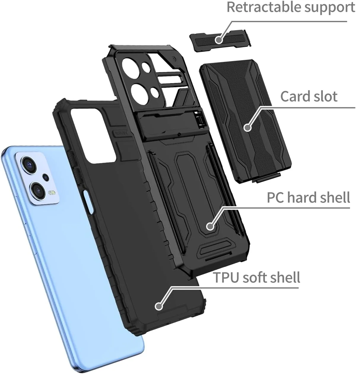 کاور محافظ گوشی شیائومی ردمی نوت 13 پرو 5G / پوکو X6 5G، دارای جای کارت، استند داخلی و ضد ضربه - مشکی
