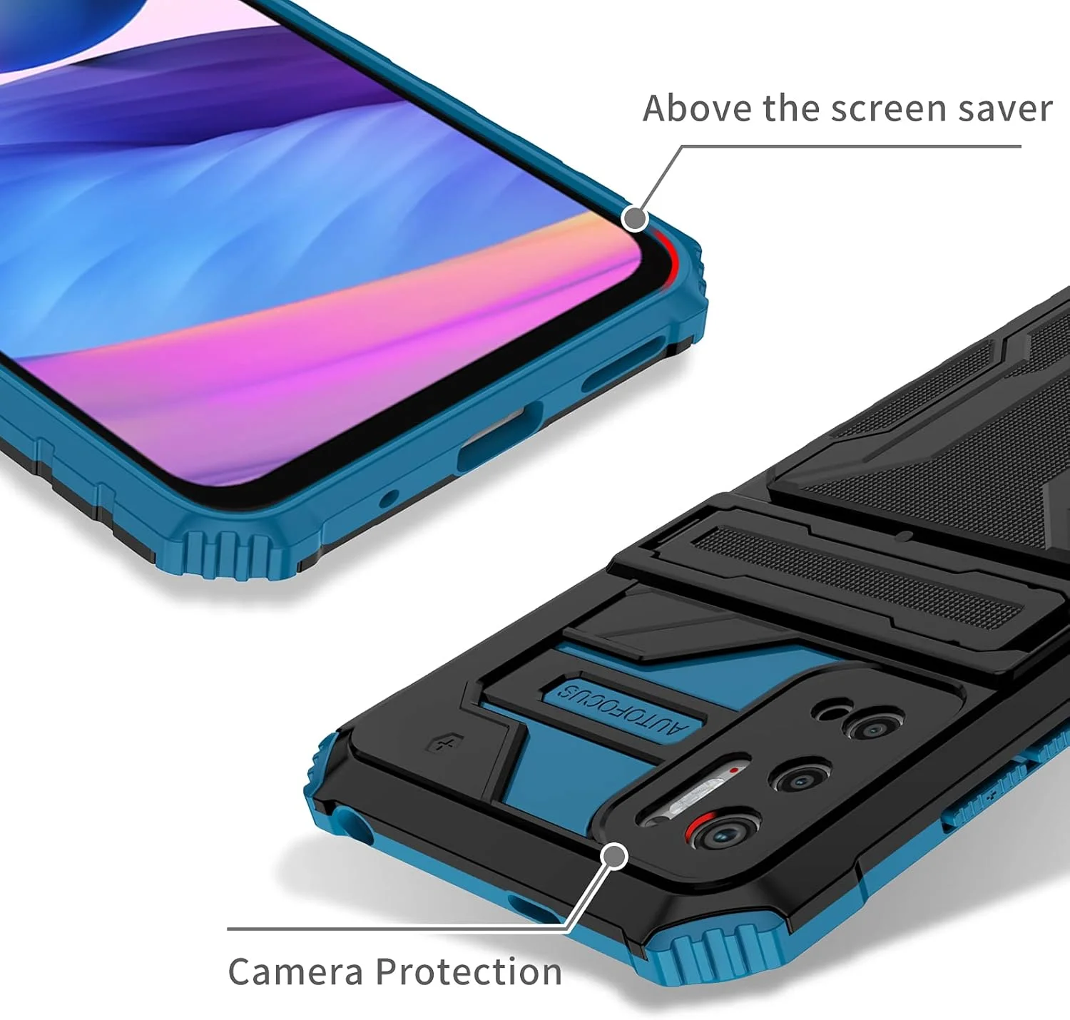 کاور محافظ گوشی شیائومی ردمی نوت 10 5G / پوکو M3 پرو / ردمی نوت 10T 5G با جای کارت و استند تاشو، ضد ضربه - آبی