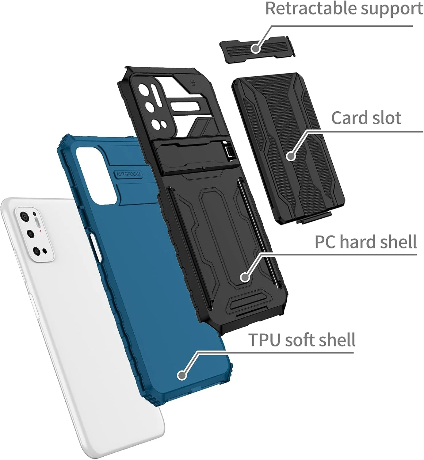 کاور محافظ گوشی شیائومی ردمی نوت 10 5G / پوکو M3 پرو / ردمی نوت 10T 5G با جای کارت و استند تاشو، ضد ضربه - آبی