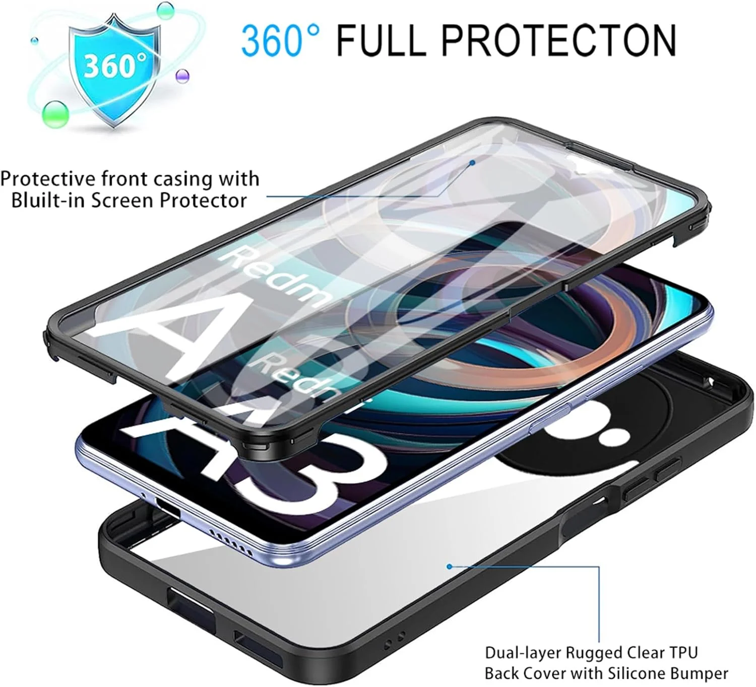 کاور شفاف CCSmall برای گوشی شیائومی ردمی A3 2024 به همراه محافظ صفحه نمایش، کاور محافظتی کامل بدنه از جنس TPU نرم و ضربه گیر، کاور باریک و مقاوم در برابر ضربه برای گوشی شیائومی ردمی A3 رنگ بنفش QC کاور شفاف CCSmall برای گوشی شیائومی ردمی A3 2024 به همراه محافظ صفحه نمایش، کاور محافظتی کامل بدنه از جنس TPU نرم و ضربه گیر، کاور باریک و مقاوم در برابر ضربه برای گوشی شیائومی ردمی A3 رنگ بنفش QC