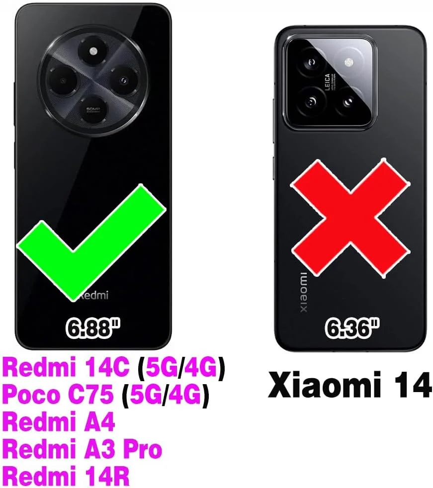 کاور گوشی موبایل آسویش مناسب برای شیائومی ردمی 14C 5G/14 C 4G/A4/A3 Pro/14R/Poco C75، مقاوم در برابر ضربه، محافظت کامل از بدنه، مقاوم و بادوام، لوازم جانبی موبایل، مشکی مناسب بانوان و آقایان