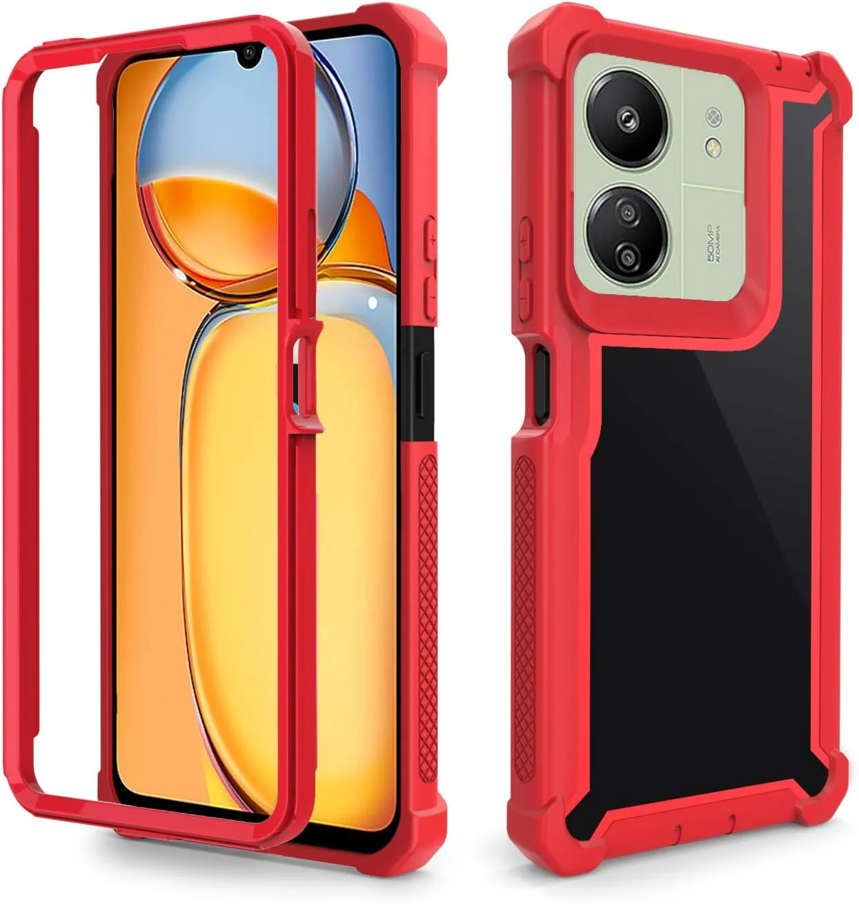 کاور گوشی آسویش مناسب برای شیائومی ردمی 13C 5G/13 C 4G/پوکو C65، مقاوم در برابر ضربه، ضد سقوط، محافظ کامل بدنه، دو لایه، مناسب برای خانم ها و آقایان - قرمز