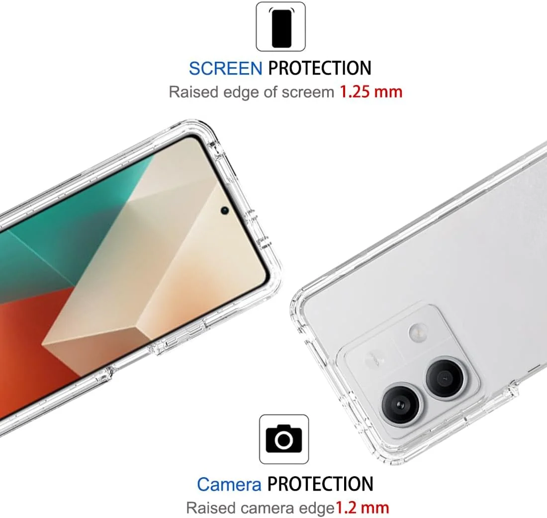 کاور شفاف سازگار با ردمی نوت 13 5G مدل 2312DRAABG به همراه محافظ صفحه نمایش شیشه ای حرارت دیده، کاور محافظ ضد ضربه بامپر کریستالی زیبا برای شیائومی ردمی نوت 13 5G شفاف