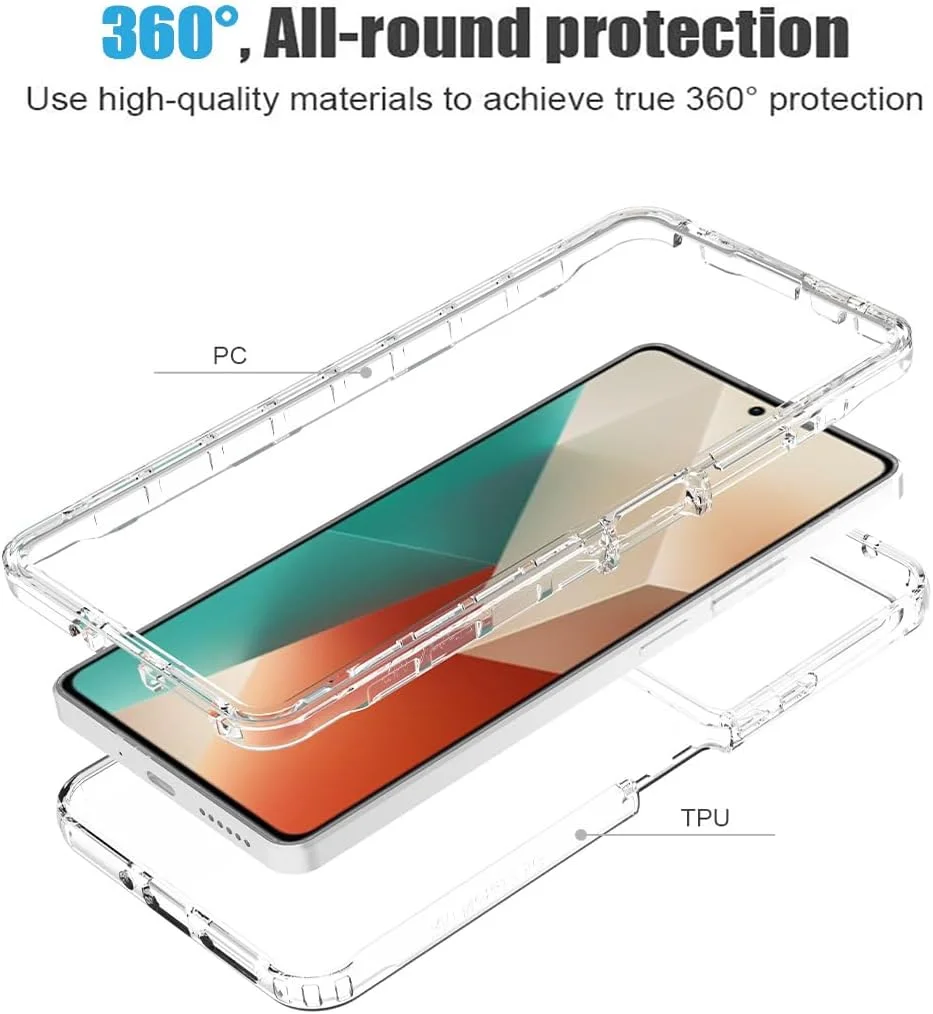کاور شفاف سازگار با ردمی نوت 13 5G مدل 2312DRAABG به همراه محافظ صفحه نمایش شیشه ای حرارت دیده، کاور محافظ ضد ضربه بامپر کریستالی زیبا برای شیائومی ردمی نوت 13 5G شفاف