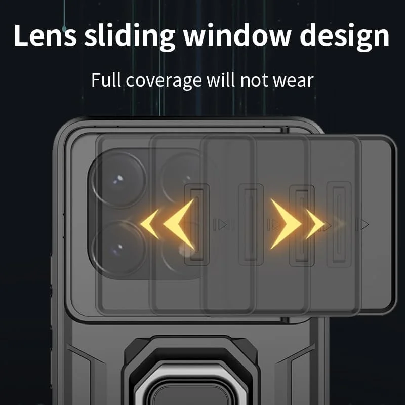 کاور گوشی آسویش برای شیائومی ردمی K70E / پوکو X6 پرو با پوشش کشویی دوربین، محافظ صفحه نمایش شیشه ای حرارت دیده، حلقه نگهدارنده، محافظ باریک و مقاوم، ترکیبی، مناسب خانم ها و آقایان - خاکستری