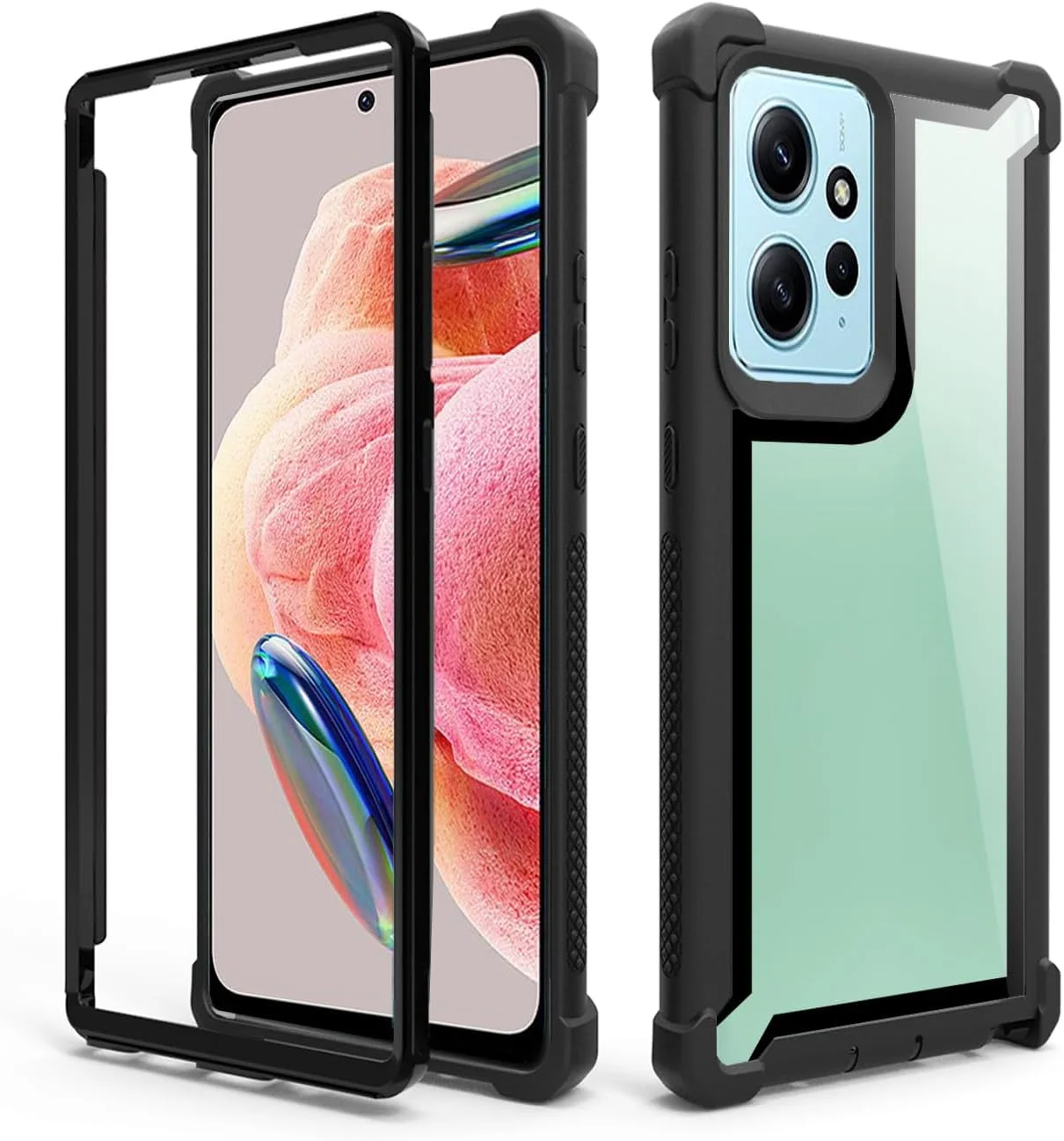 کاور گوشی آسویش مناسب برای شیائومی ردمی نوت 12 4G، ضد ضربه، مقاوم در برابر سقوط، محافظ کامل بدنه، دو لایه، باریک و نرم، لوازم جانبی موبایل، مناسب برای آقایان و بانوان - مشکی