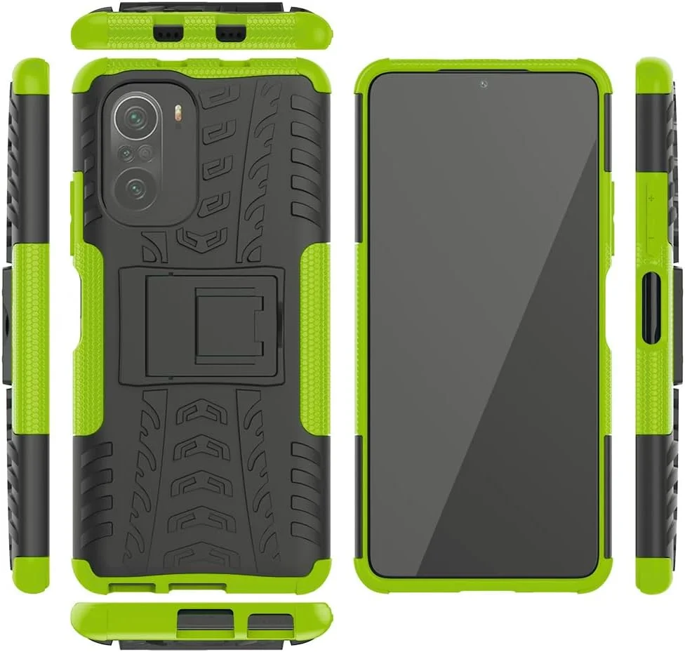 کاور محافظ گوشی آسویش برای شیائومی پوکو F3/Mi 11i/Mi 11X/Mi11X Pro به همراه محافظ صفحه نمایش و استند باریک، مقاوم و بادوام مناسب برای ردمی K40 5G/K40Pro/40K Pro+ Plus، سبز