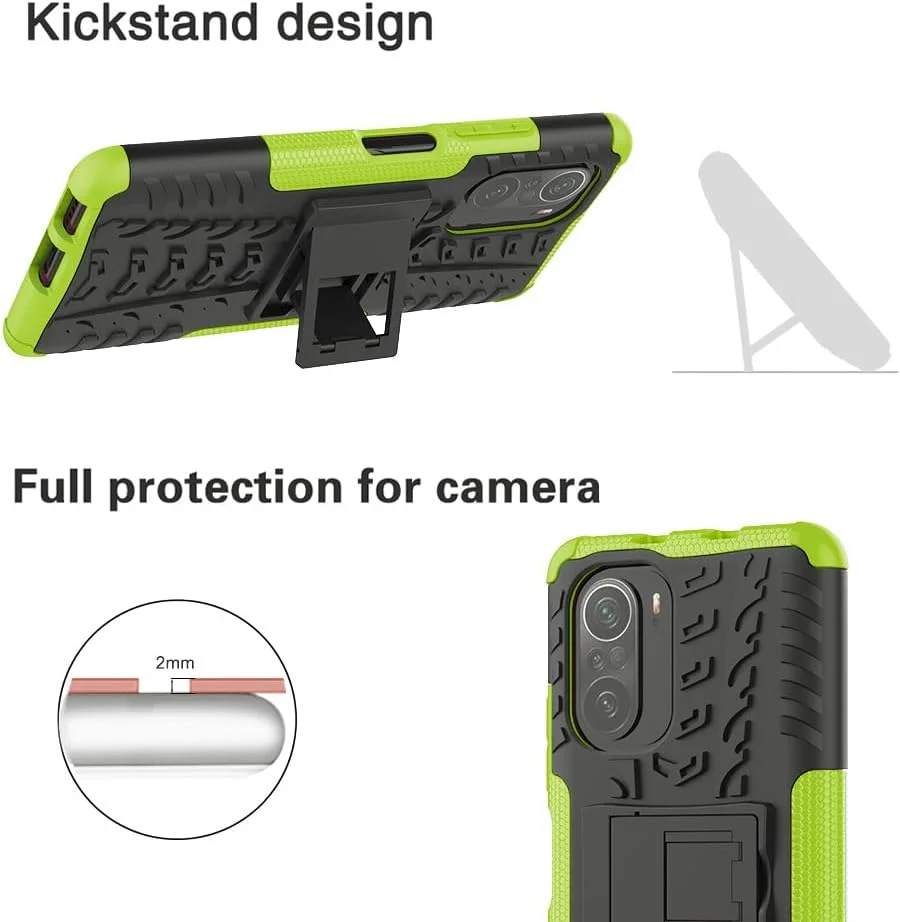 کاور محافظ گوشی آسویش برای شیائومی پوکو F3/Mi 11i/Mi 11X/Mi11X Pro به همراه محافظ صفحه نمایش و استند باریک، مقاوم و بادوام مناسب برای ردمی K40 5G/K40Pro/40K Pro+ Plus، سبز