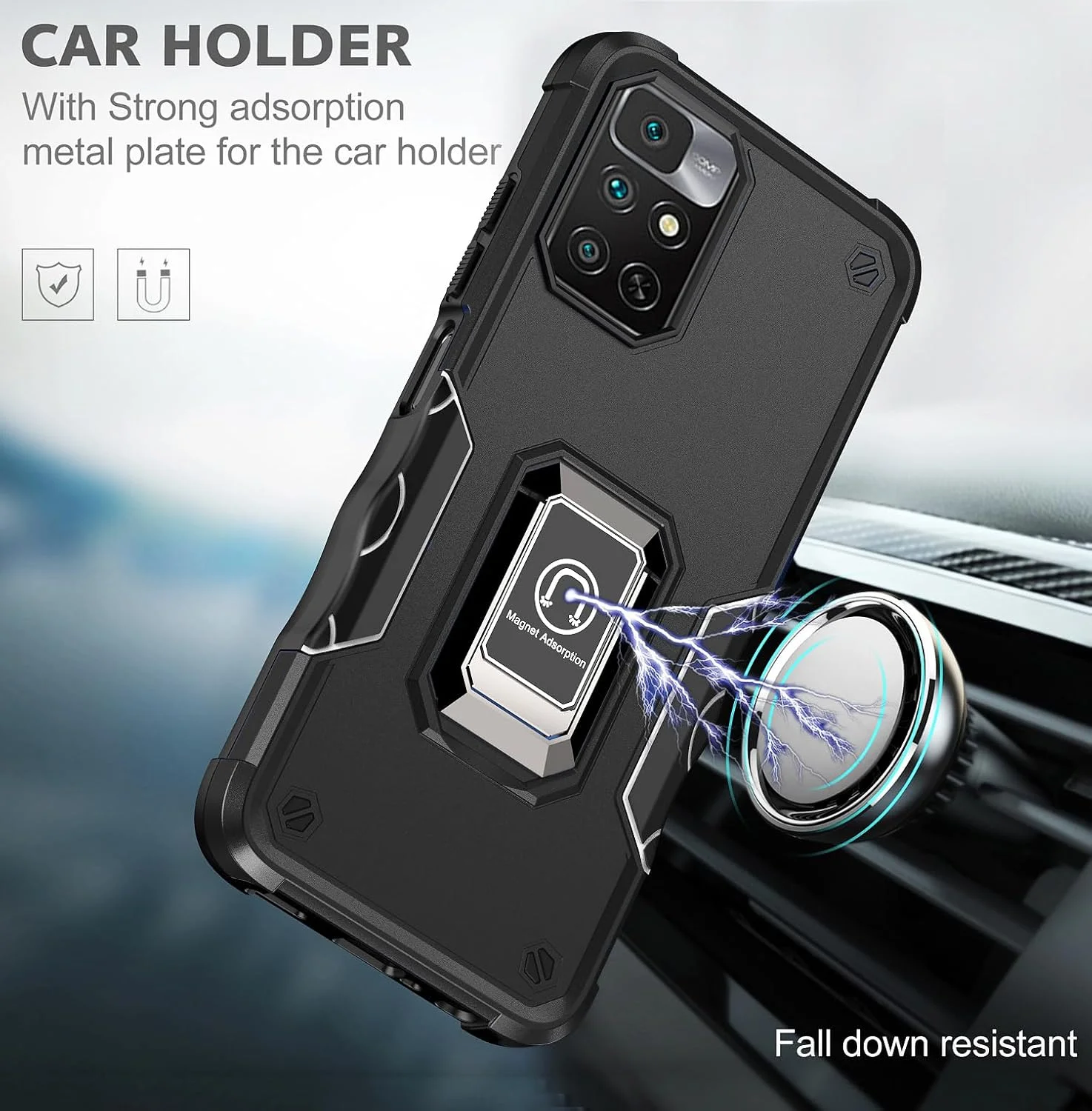 کاور گوشی آسویش برای شیائومی ردمی نوت 12 پرو 4G / ردمی نوت 11 پرو 5G به همراه محافظ صفحه نمایش و استند انگشتی باریک، مقاوم و بادوام - مشکی