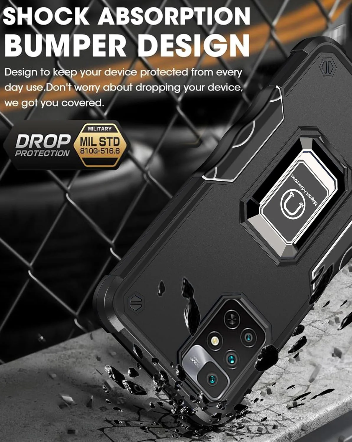 کاور گوشی آسویش برای شیائومی ردمی نوت 12 پرو 4G / ردمی نوت 11 پرو 5G به همراه محافظ صفحه نمایش و استند انگشتی باریک، مقاوم و بادوام - مشکی