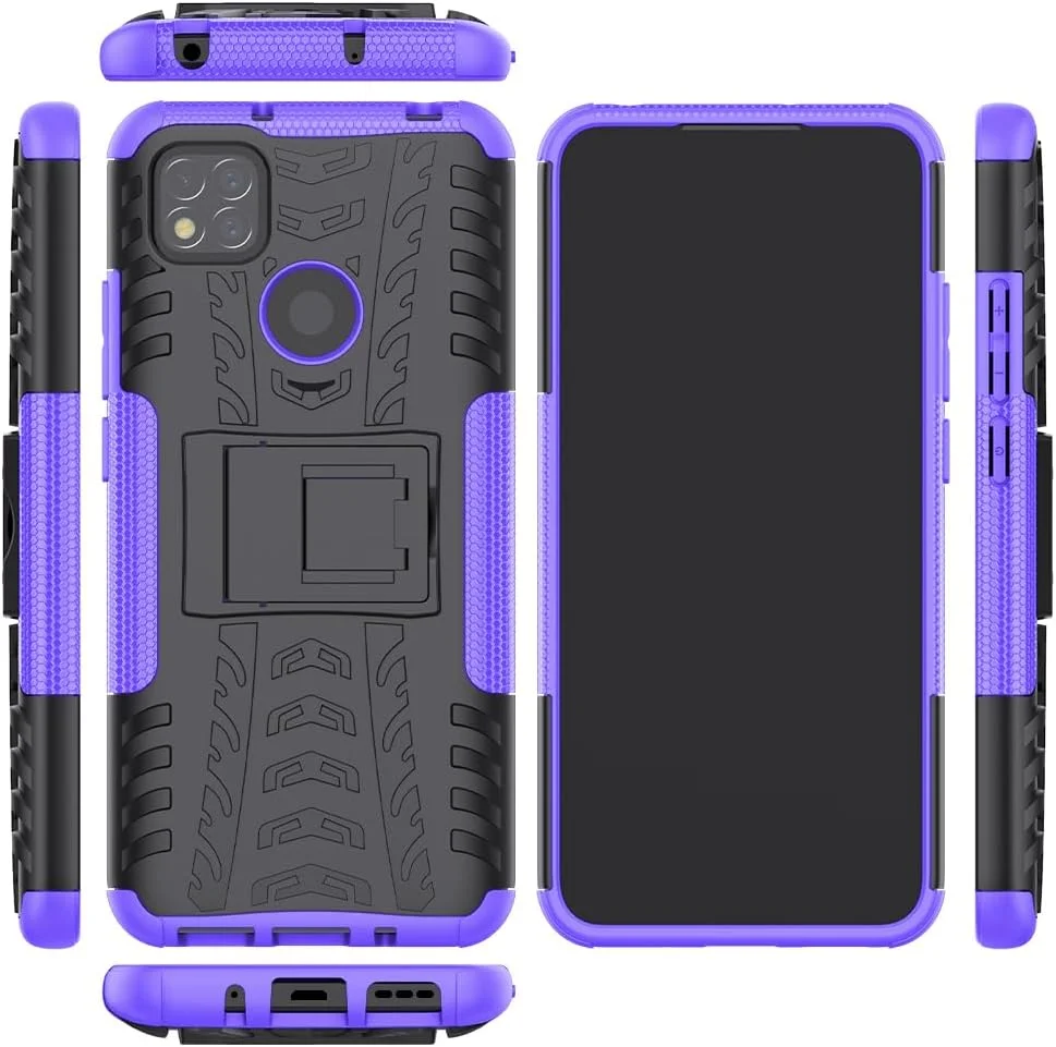 کاور محافظ گوشی آسویش برای شیائومی ردمی 9C/10A به همراه محافظ صفحه نمایش شیشه ای و استند باریک مقاوم در برابر ضربه، مناسب برای موبایل ردمی 9C NFC، بنفش