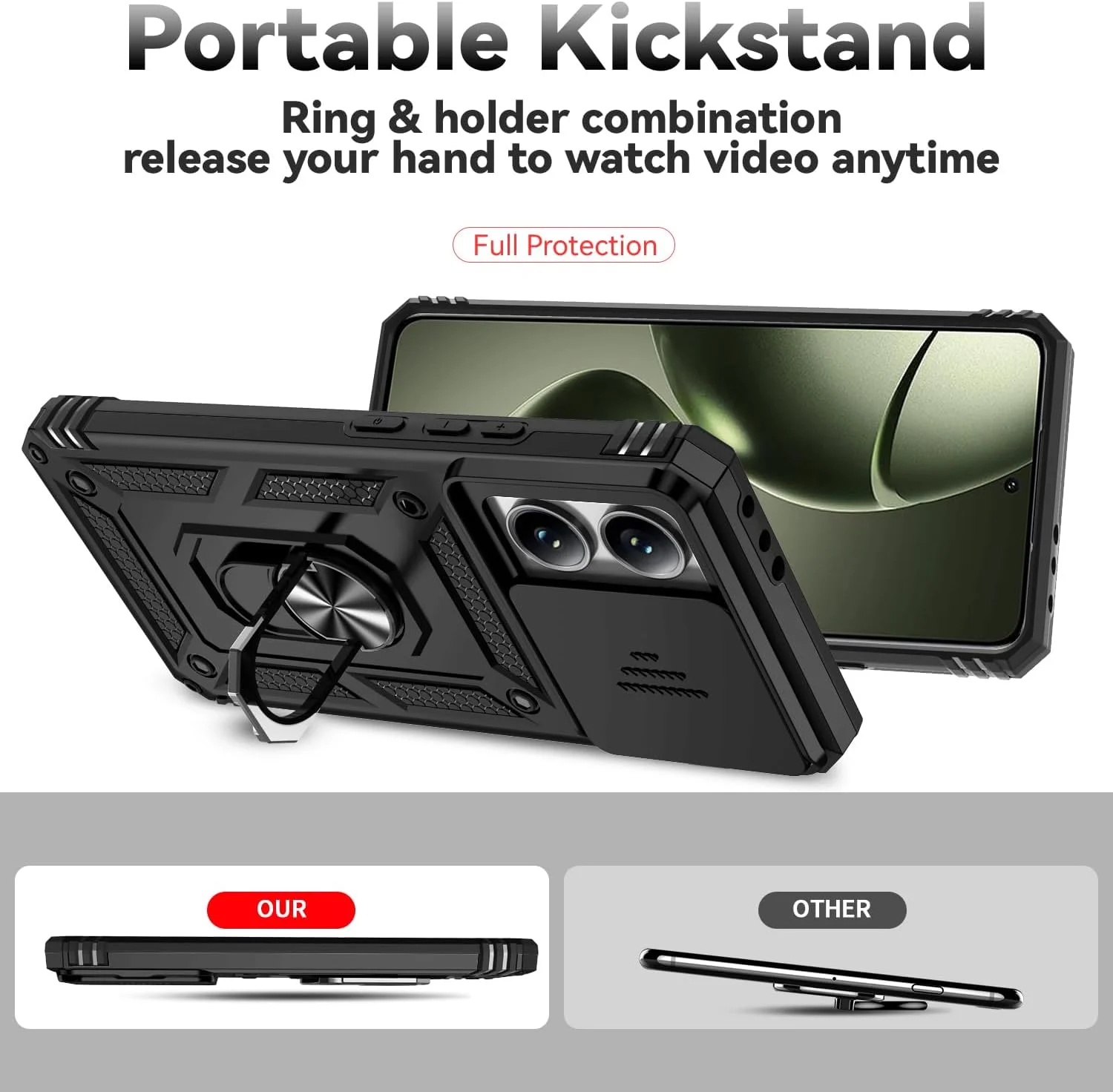 قاب گوشی آسویش برای شیائومی 14T با پوشش کشویی دوربین، محافظ صفحه نمایش شیشه ای حرارت دیده، حلقه نگهدارنده، مقاوم، باریک، محافظ تلفن همراه Mi 14 T T14 5G، مناسب خانم ها و آقایان، درجه نظامی، ترکیبی، آهنربایی، مشکی