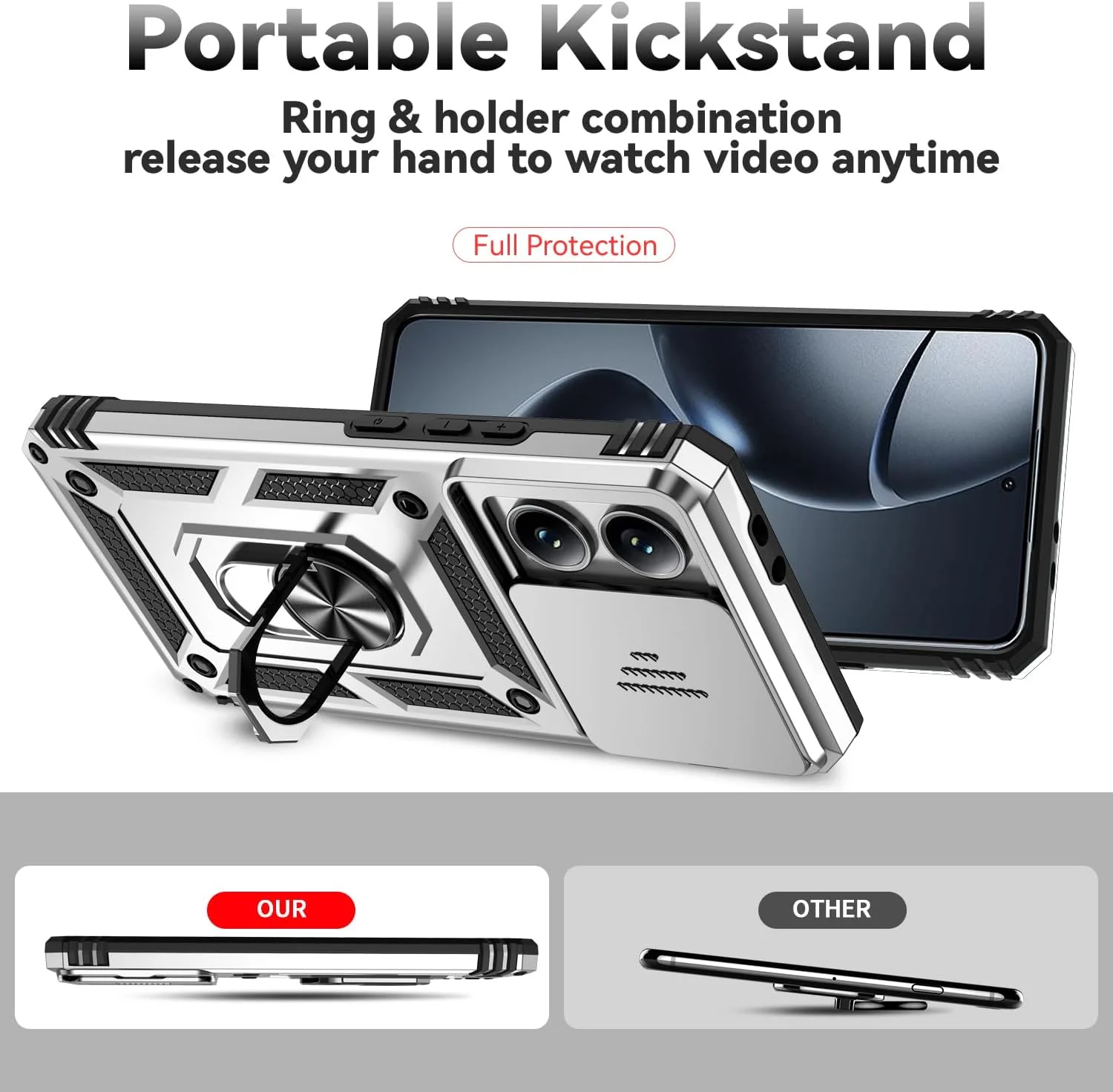 قاب گوشی آسویش برای شیائومی 14T Pro با پوشش کشویی دوربین، محافظ صفحه نمایش شیشه ای حرارت دیده، حلقه نگهدارنده، مقاوم، باریک، محافظ تلفن همراه Mi 14TPro 14 T T14 5G مناسب بانوان و آقایان، درجه نظامی، ترکیبی، سفید