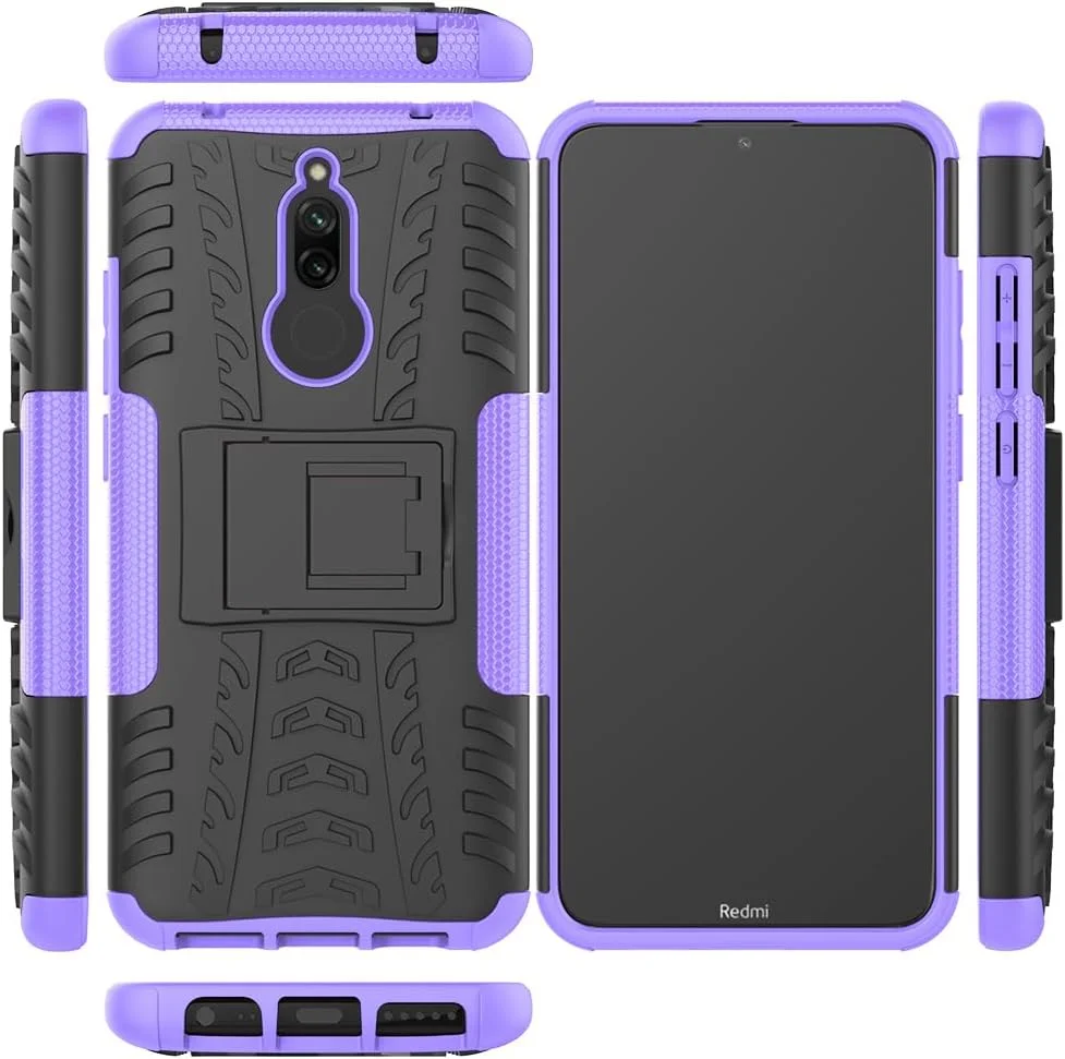 کاور محافظ گوشی آسویش برای شیائومی ردمی 8A ردمی 8 به همراه محافظ صفحه نمایش شیشه ای و پایه باریک، مقاوم و بادوام - مناسب برای ردمی 8A A8 ردمی 8 - بنفش