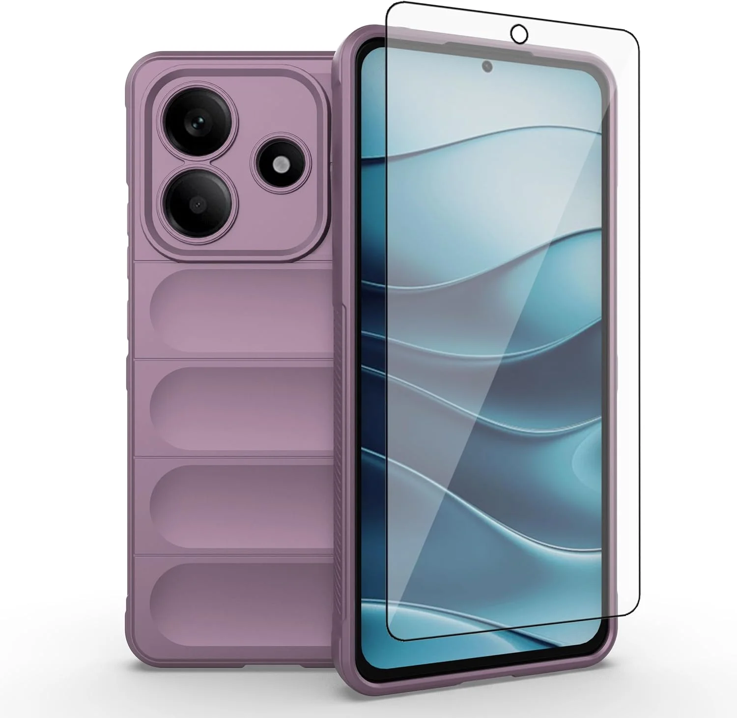 قاب گوشی آسویش برای شیائومی ردمی نوت 14 5G به همراه محافظ صفحه نمایش شیشه ای حرارت دیده و کاور سیلیکونی محافظ نازک و مقاوم در برابر ضربه TPU لوازم جانبی گوشی نوت 14 G5 صورتی مناسب بانوان، آقایان، دختران و پسران