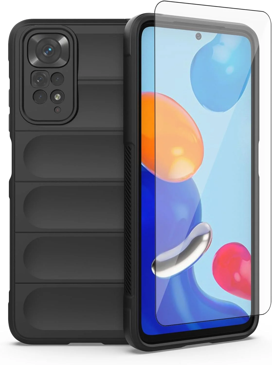 قاب گوشی آسویش برای شیائومی ردمی نوت 11S/11 4G به همراه محافظ صفحه نمایش شیشه ای و کاور سیلیکونی محافظ نازک و ضد ضربه TPU ردمی نوت 11 اس نوت 11S مشکی