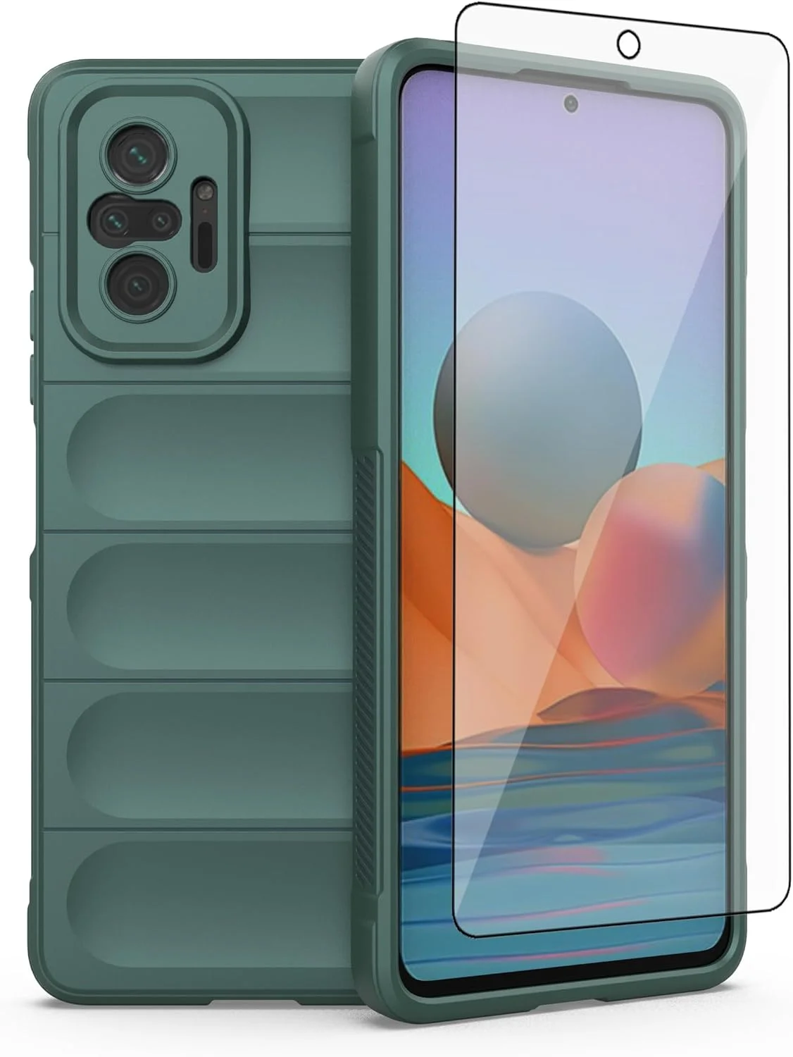 کاور گوشی آسویش برای شیائومی ردمی نوت 10 پرو به همراه محافظ صفحه نمایش شیشه ای و کاور سیلیکونی نازک و مقاوم در برابر ضربه از جنس TPU مناسب ردمی نوت 10 پرو مکس - سبز