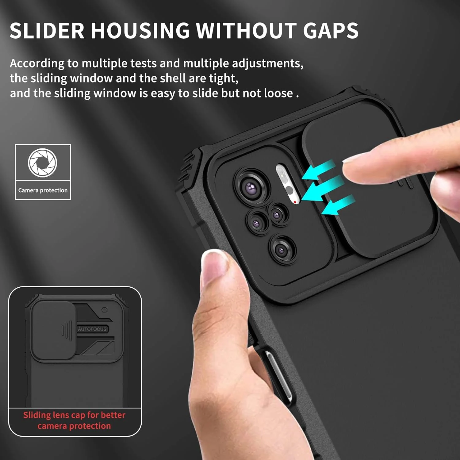 قاب گوشی آسویش برای شیائومی ردمی نوت 10/10S 4G به همراه محافظ صفحه نمایش شیشه ای و پوشش کشویی دوربین، دارای پایه نگهدارنده، باریک و محافظ، لوازم جانبی گوشی ردمی نوت 10 اس، مناسب برای خانم ها و آقایان - مشکی