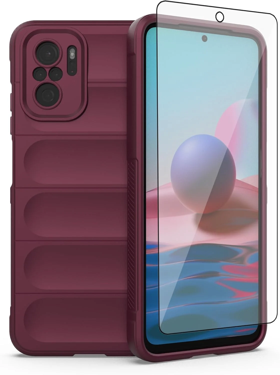 قاب گوشی آسویش برای شیائومی ردمی نوت 10/10S 4G به همراه محافظ صفحه نمایش شیشه ای و کاور سیلیکونی نازک و مقاوم در برابر ضربه، لوازم جانبی ردمی نوت 10 اس، نوت 10S، رنگ قرمز شرابی زنانه