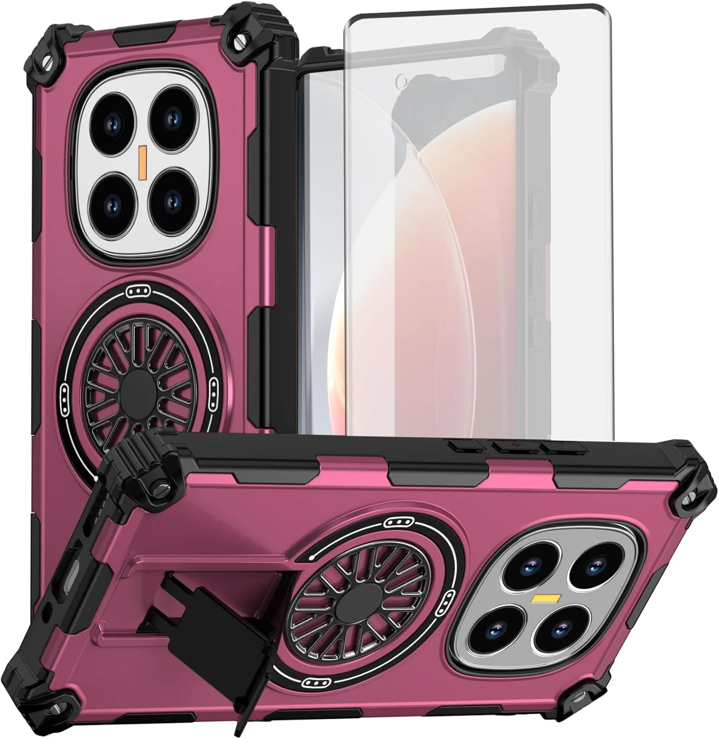 کاور گوشی آسویش برای شیائومی ردمی نوت 14 پرو 5G/14Pro 4G/نوت 14 پرو پلاس/پوکو X7 به همراه محافظ صفحه نمایش شیشه ای و استند مغناطیسی