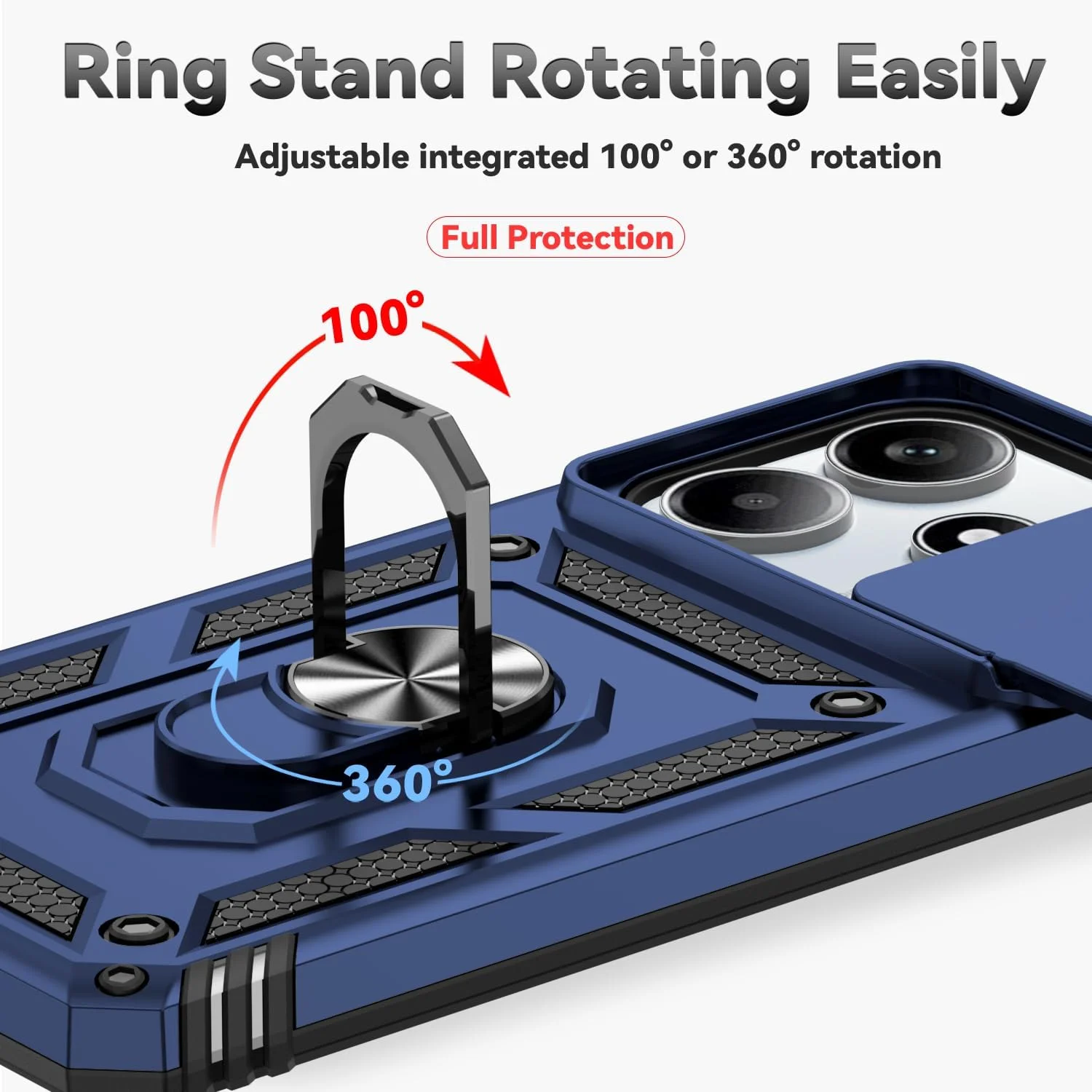 کاور گوشی موبایل سازگار با شیائومی ردمی نوت 14 5G، دارای محافظ لنز کشویی دوربین، محافظ صفحه نمایش شیشه ای حرارت دیده، حلقه نگهدارنده، مقاوم و باریک، محافظ تلفن همراه، مناسب بانوان و آقایان، آبی