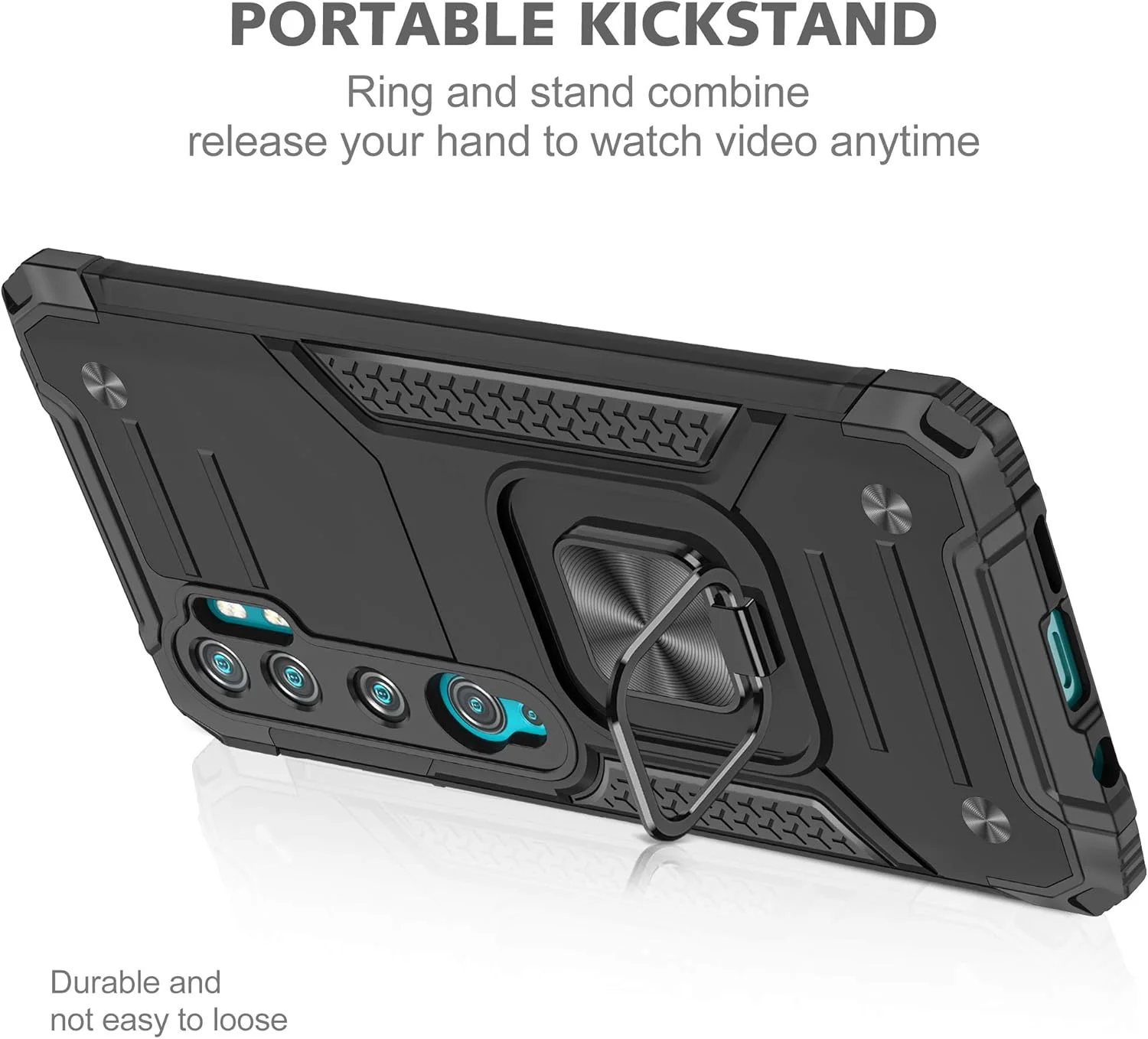 کاور گوشی آسویش برای شیائومی می نوت 10/نوت 10 پرو/سی سی 9 پرو به همراه محافظ صفحه نمایش شیشه ای و استند انگشتی حلقه ای، باریک و محافظ، لوازم جانبی گوشی می نوت 10، 10 پرو، مناسب خانم ها و آقایان - مشکی