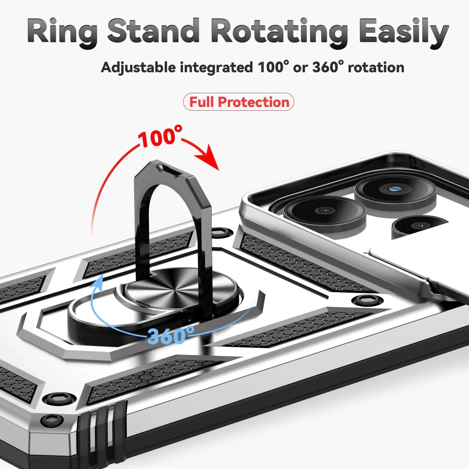 کاور گوشی موبایل سازگار با شیائومی ردمی نوت 14 4G، دارای محافظ لنز کشویی، محافظ صفحه نمایش شیشه ای حرارت دیده، حلقه نگهدارنده، استند، مقاوم، باریک، محافظ تلفن همراه، مناسب بانوان و آقایان، درجه نظامی، هایبرید، سفید