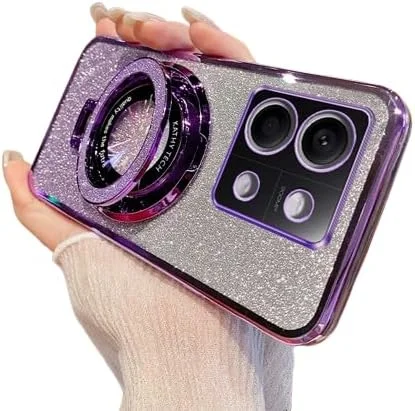 قاب محافظ گوشی شیائومی 14T Pro، [دارای کارت اکلیلی و پایه تاشو] جنس TPU نرم و شفاف، مناسب دختران و بانوان، سیلیکونی، ضد ضربه، انعطاف پذیر، [محافظت کامل از لنز دوربین] برای گوشی شیائومی 14T Pro، رنگ بنفش DS