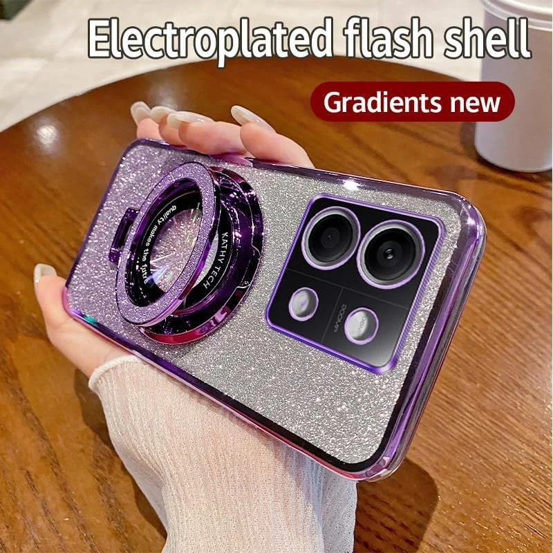 قاب محافظ گوشی شیائومی 14T Pro، [دارای کارت اکلیلی و پایه تاشو] جنس TPU نرم و شفاف، مناسب دختران و بانوان، سیلیکونی، ضد ضربه، انعطاف پذیر، [محافظت کامل از لنز دوربین] برای گوشی شیائومی 14T Pro، رنگ بنفش DS