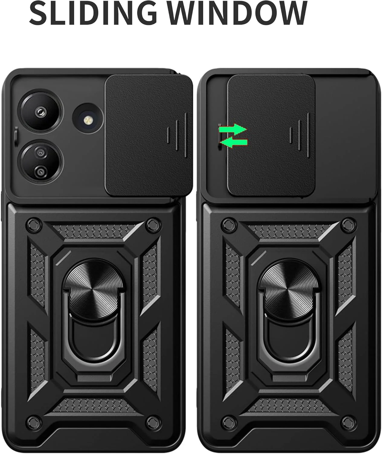 قاب محافظ گوشی شیائومی ردمی 13C به همراه [2 عدد] محافظ صفحه نمایش شیشه ای حرارت دیده، قاب محافظ ردمی 13C با محافظ لنز، دارای پایه مغناطیسی مناسب برای هولدر ماشین، رنگ مشکی