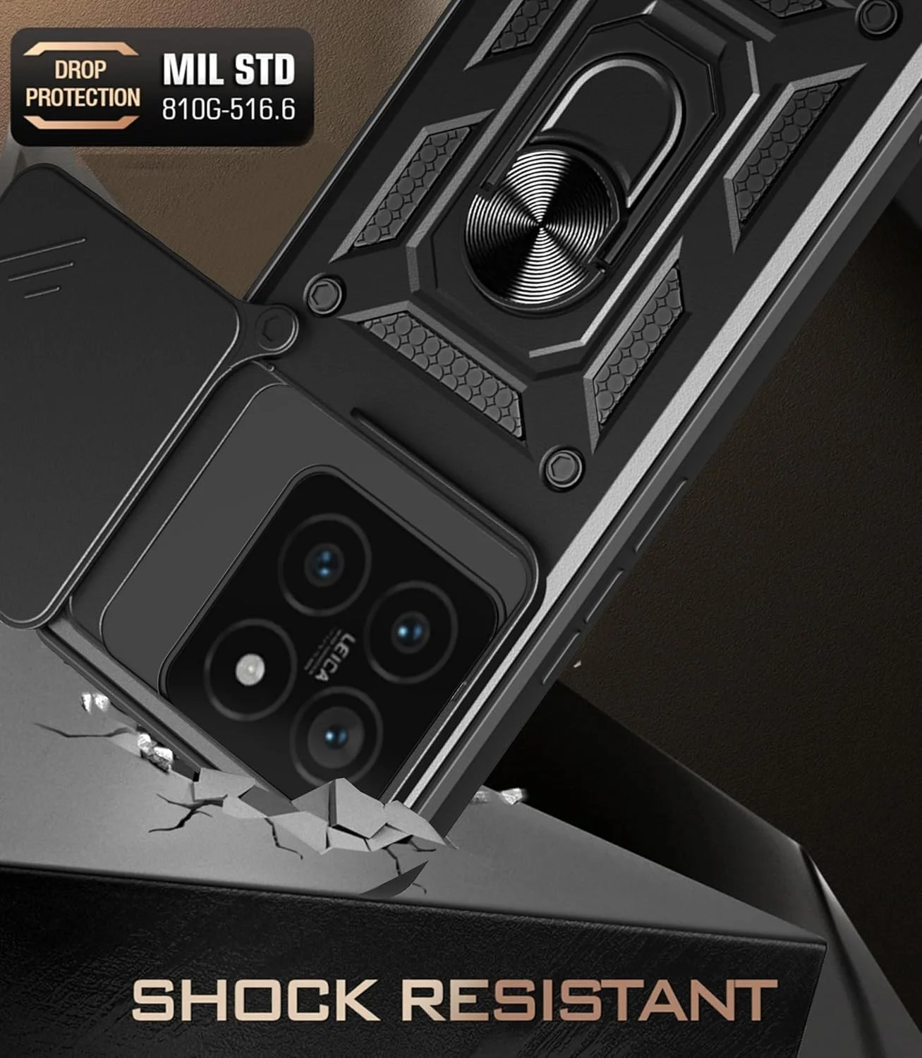 قاب محافظ گوشی شیائومی 14T به همراه [2 عدد] محافظ صفحه نمایش شیشه ای، قاب محافظ [مقاوم در برابر ضربه] شیائومی 14T، با محافظ لنز، دارای پایه مغناطیسی مناسب برای هولدر ماشین (مشکی)