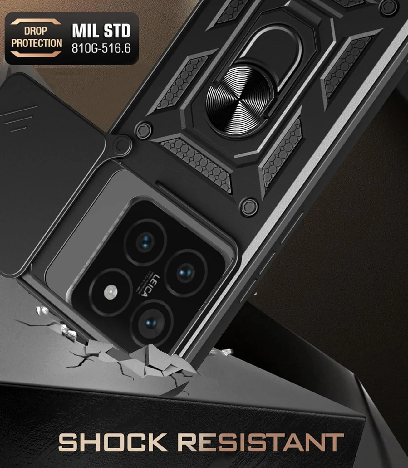 قاب محافظ گوشی شیائومی 14T Pro به همراه [2 عدد] محافظ صفحه نمایش شیشه ای حرارت دیده، قاب محافظ [درجه نظامی] شیائومی 14T Pro، با محافظ لنز، دارای پایه مغناطیسی نگهدارنده خودرو (مشکی)