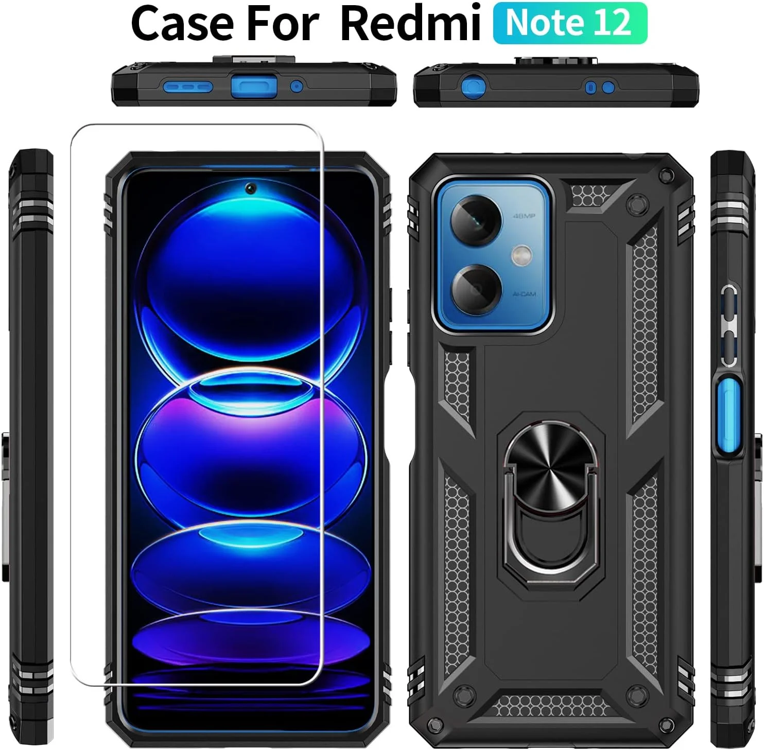 قاب محافظ گوشی موبایل مناسب برای شیائومی ردمی نوت 12 5G / پوکو X5 5G، محافظت سنگین، استند مغناطیسی، محافظ صفحه نمایش شیشه ای حرارت دیده، مشکی قاب محافظ گوشی موبایل مناسب برای شیائومی ردمی نوت 12 5G / پوکو X5 5G، محافظت سنگین، استند مغناطیسی، محافظ صفحه نمایش شیشه ای حرارت دیده، مشکی