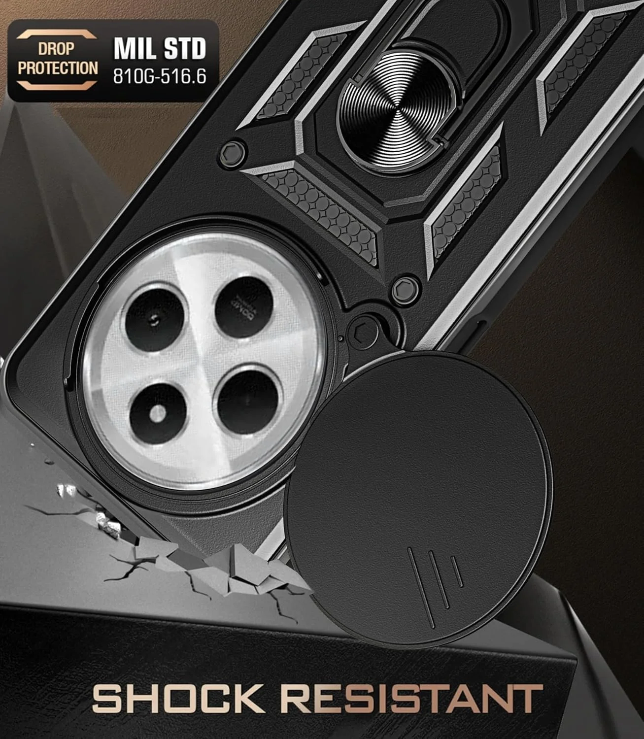 قاب محافظ گوشی شیائومی ردمی 14C به همراه [2 عدد] محافظ صفحه نمایش شیشه ای حرارت دیده، محافظ [درجه نظامی]، با محافظ لنز و پایه مغناطیسی مناسب برای هولدر ماشین