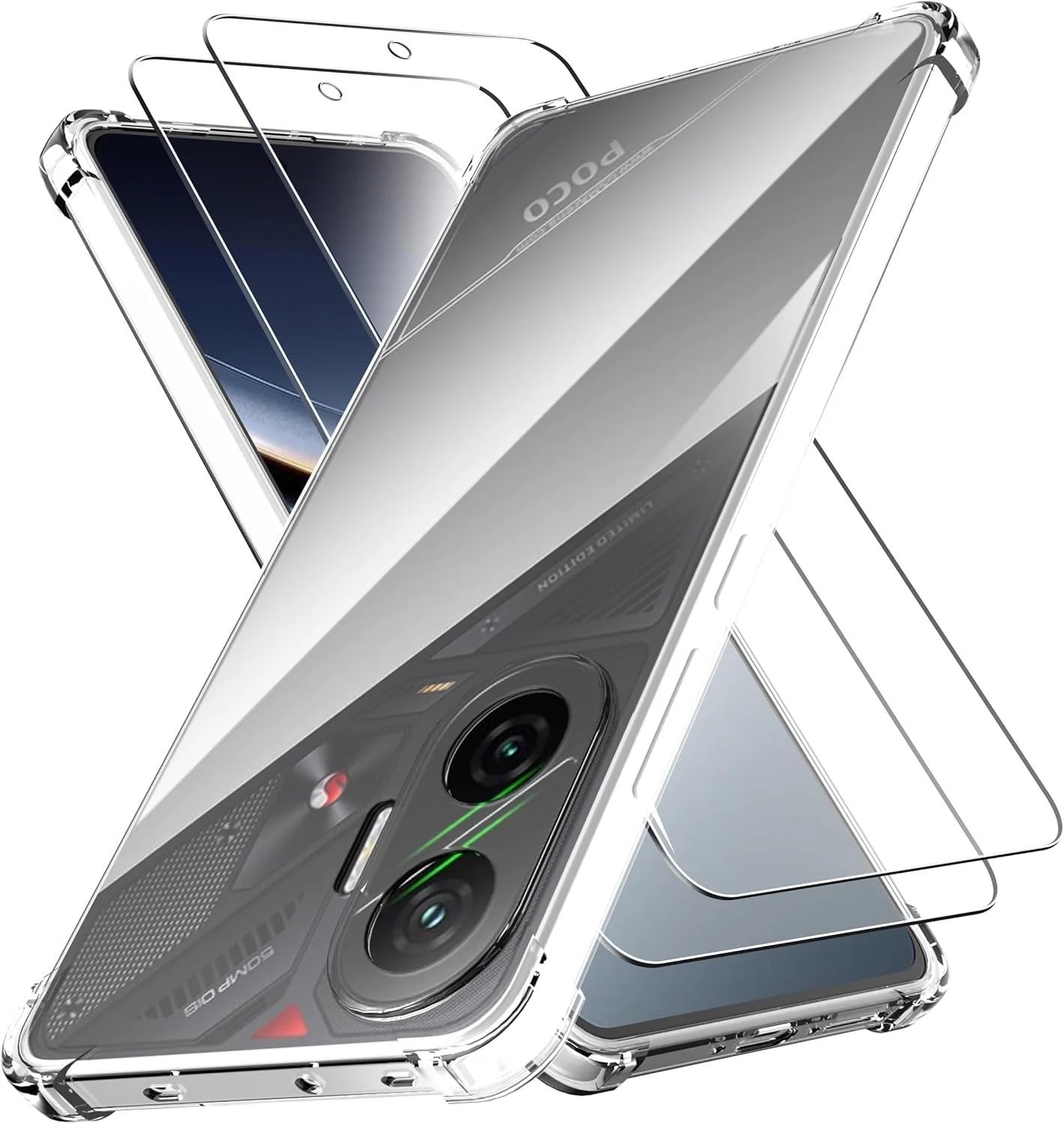 قاب گوشی شفاف ضد زردی و محافظ صفحه نمایش شیشه ای حرارت دیده سازگار با گوشی شیائومی پوکو F7