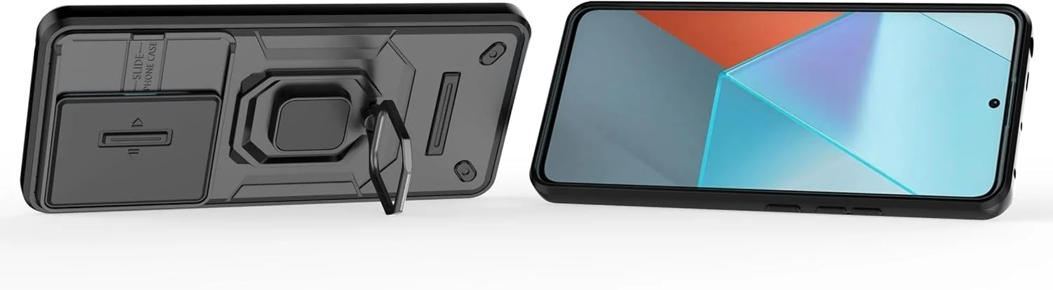 قاب محافظ گوشی موبایل برای شیائومی ردمی نوت ۱۳ پرو 5G - زره محافظتی درجه نظامی، به همراه ۲ عدد محافظ صفحه نمایش شیشه ای حرارت دیده، دارای پایه مغناطیسی (مشکی)